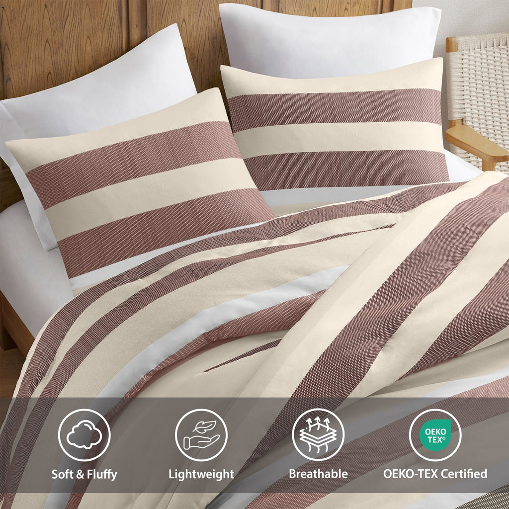 Hypoallergenic Cloud 2-Piece Comforter Sets, Reversible Striped Comforter Set for Dorm, Lightweight All Season Bedding Set with Pillow Sha... - All-Season Down Alternative Comforter Insert Detail