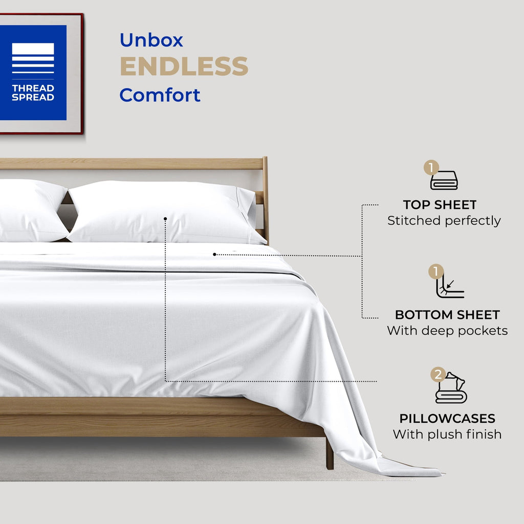 Cooling Sateen King Size Cotton Sheets Set - 400 Thread Count 4 PC 100% Cotton Sheets for King Bed, 16 In Deep Pocket King Size Cott... - Premium Ultra-Soft Pillowcase Pair for Sleeping Detail