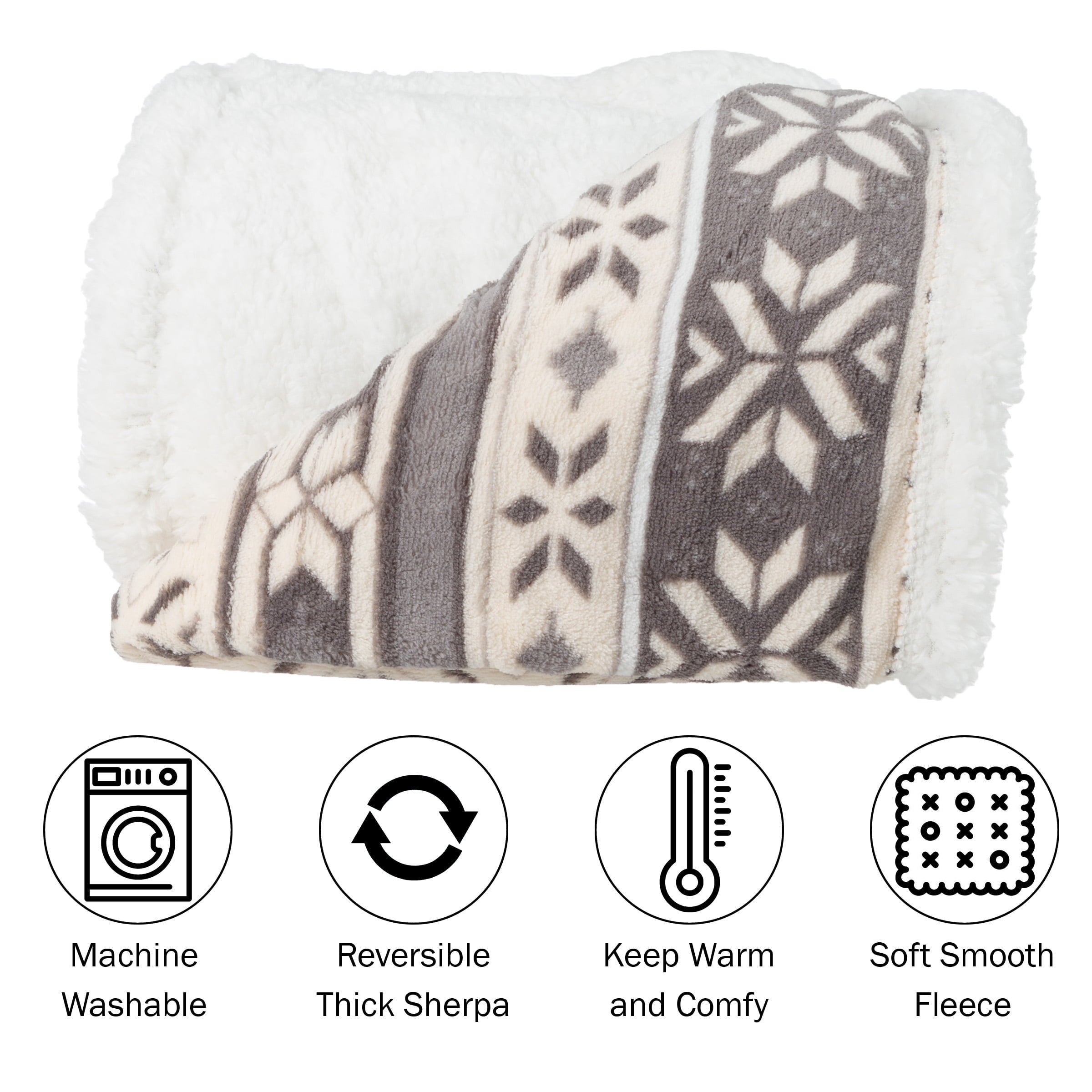 Decorative Knitted 50x60-Inch Machine Washable Fleece Blanket with Snowflakes - Lightweight Plush Warm Blanket for All Seasons Detail