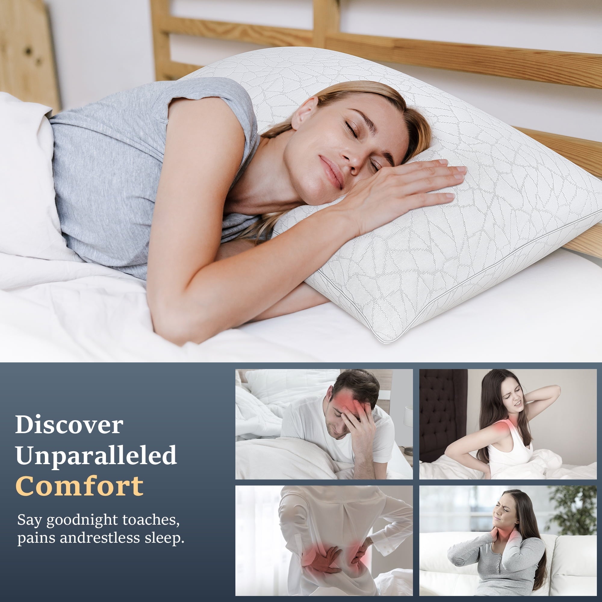 Ergonomic Memory Foam Queen Size Bed Pillows 1-Pack,2.2lb High Quality Down Alternative Filled,3D Breathable Cover,Hotel Collection Pillows... - Hotel Quality Plush Sleeping Pillows Detail