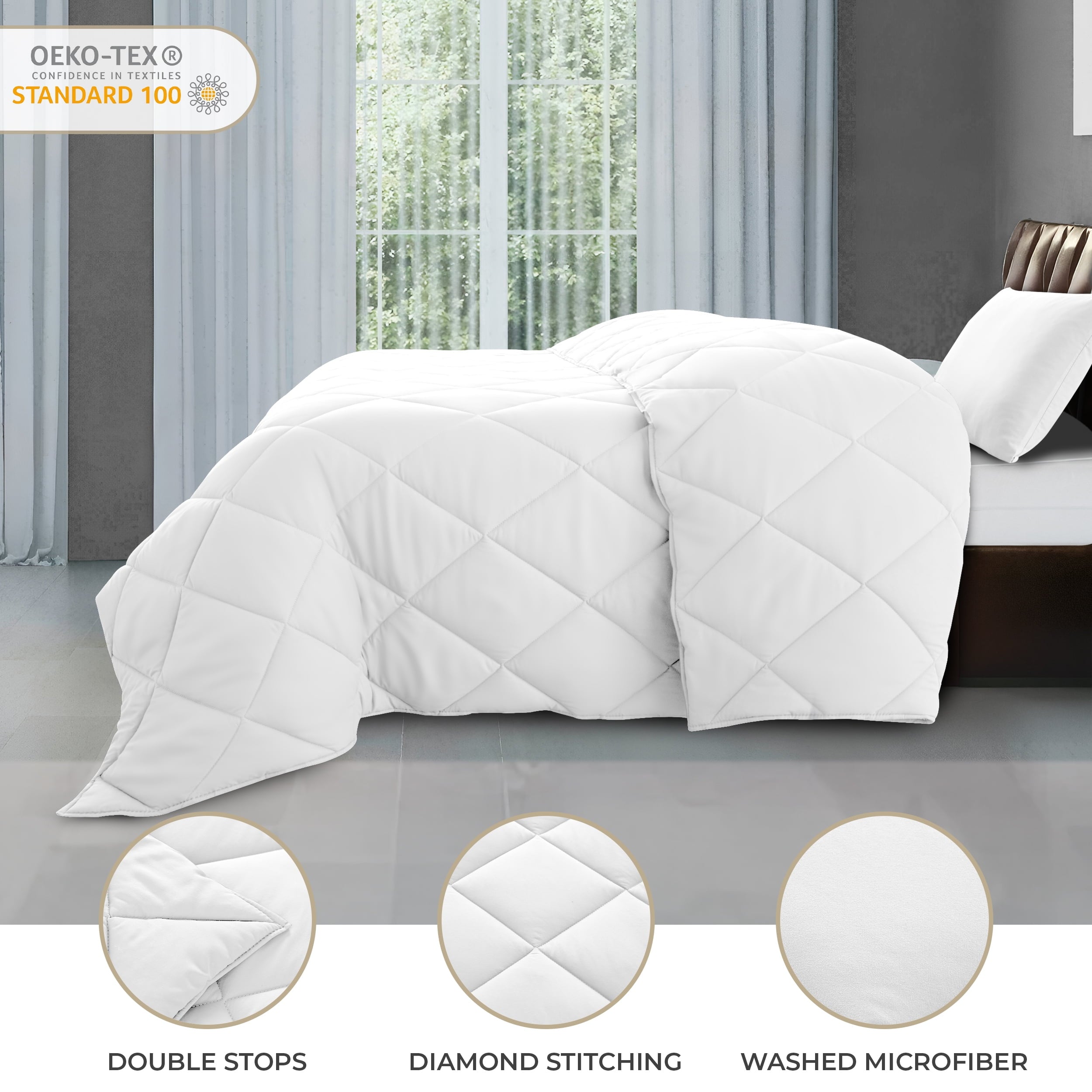 Fluffy Down Alternative Lux Decor All-Season Comforter Sets Twin Size 2 PC, Reversible Bedding Set with Diamond Quilted Design Comforter and ... - Luxurious Quilted Duvet Cover Set Detail