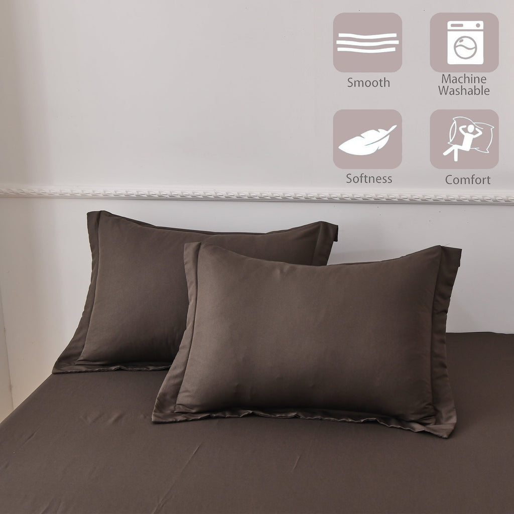 Breathable Luxury Bed Sheets Set 4 Piece Queen/Full Sheet Set Brown Gray Cotton Blend Fitted Sheet, Flat Sheet & 2 Pillowcases Bedding Set - Breathable Egyptian Cotton Flat & Fitted Sheets Detail