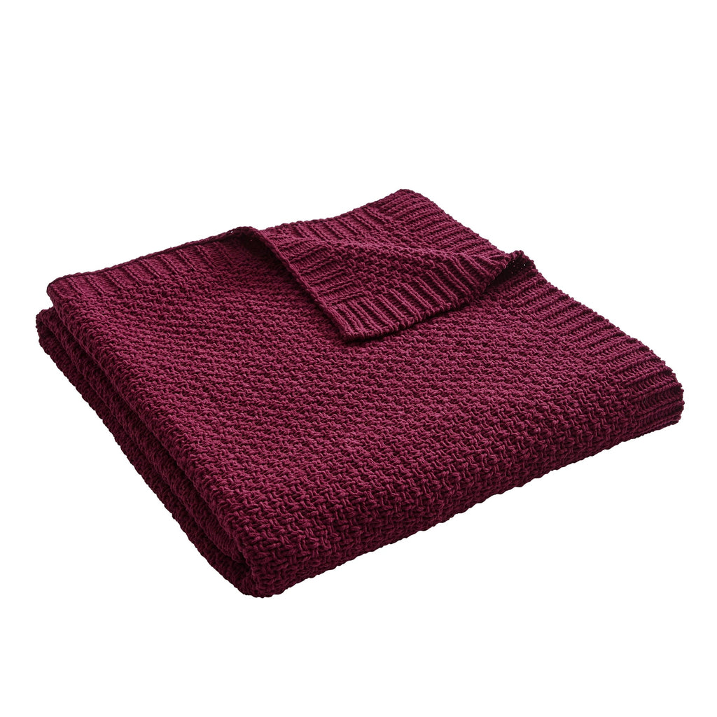 Decorative Knitted Chenille Knit Super Soft Oversized Throw Blanket, Merlot Wine - Lightweight Plush Warm Blanket for All Seasons Detail