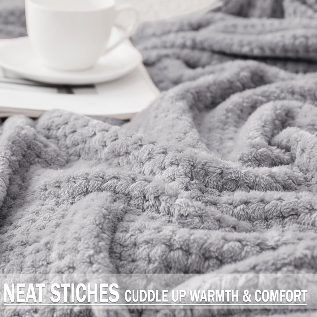 Super Soft Flannel Waffle Textured Extra Large Fleece Blanket, Super Soft and Warm Throw Blanket for Couch, Sofa and Bed (Light Grey, 50... - Luxury Knitted Decorative Throw Blanket with Fringes Detail