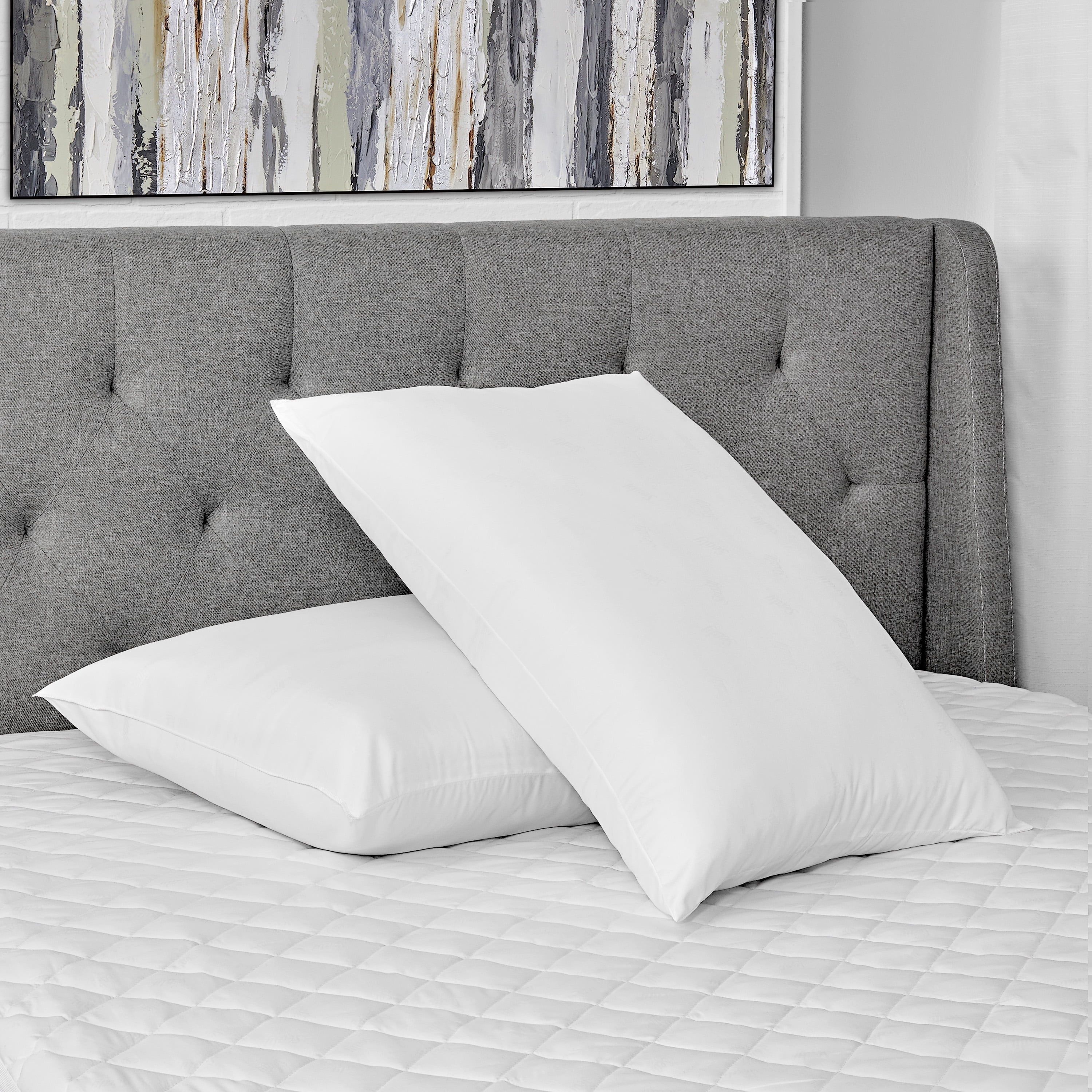 Ergonomic Memory Foam Cotton Fresh Bed Pillow, S/Q, White- 2 Pack Antimicrobial Allergy Defense Fabric - Decorative Throw Pillow Cushion for Sofa & Bed Detail