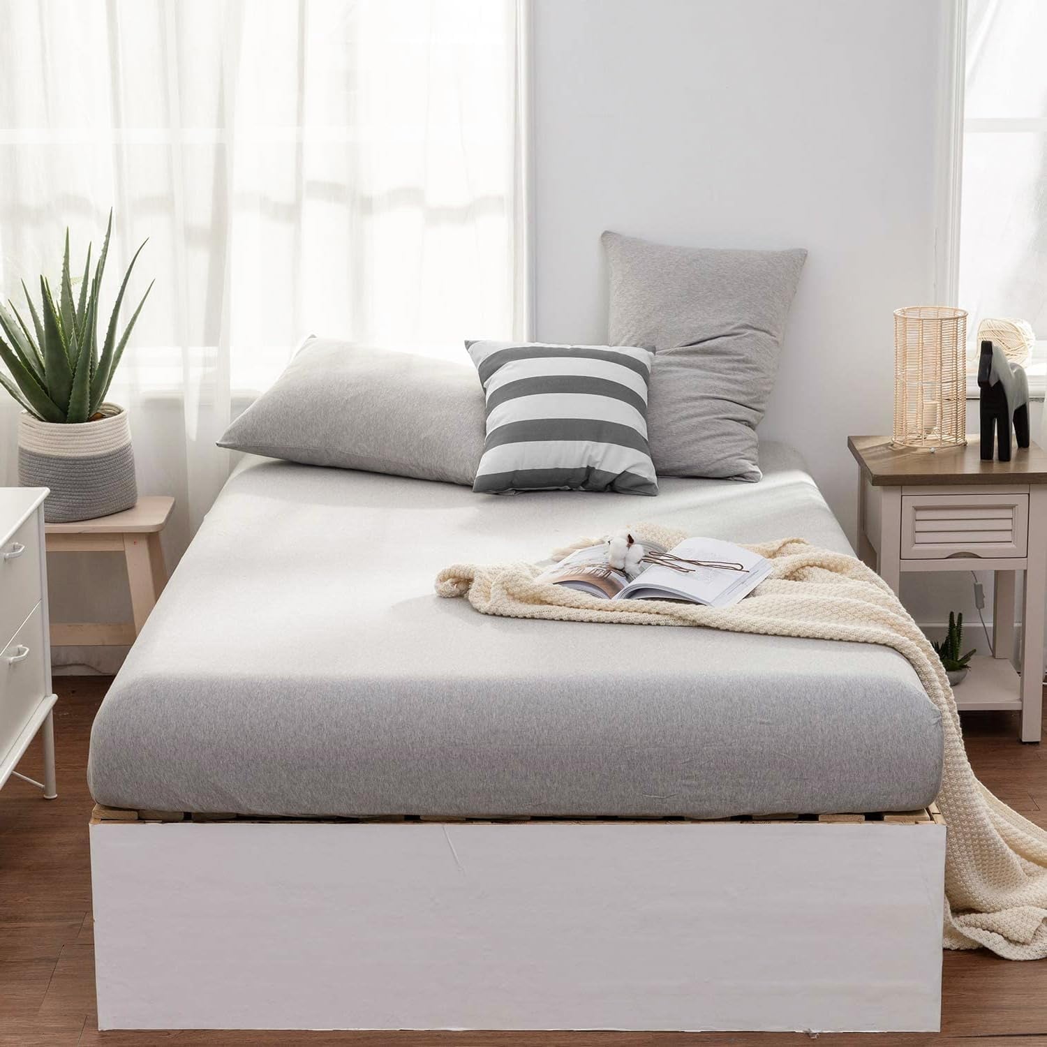 Breathable Luxury Jersey Knit Full Size Sheets 4pc|100% T-Shirt Cotton Blend Super Soft Breathable Jersey Sheets Full Size Bed, Stretch... - Premium Ultra-Soft Pillowcase Pair for Sleeping Detail