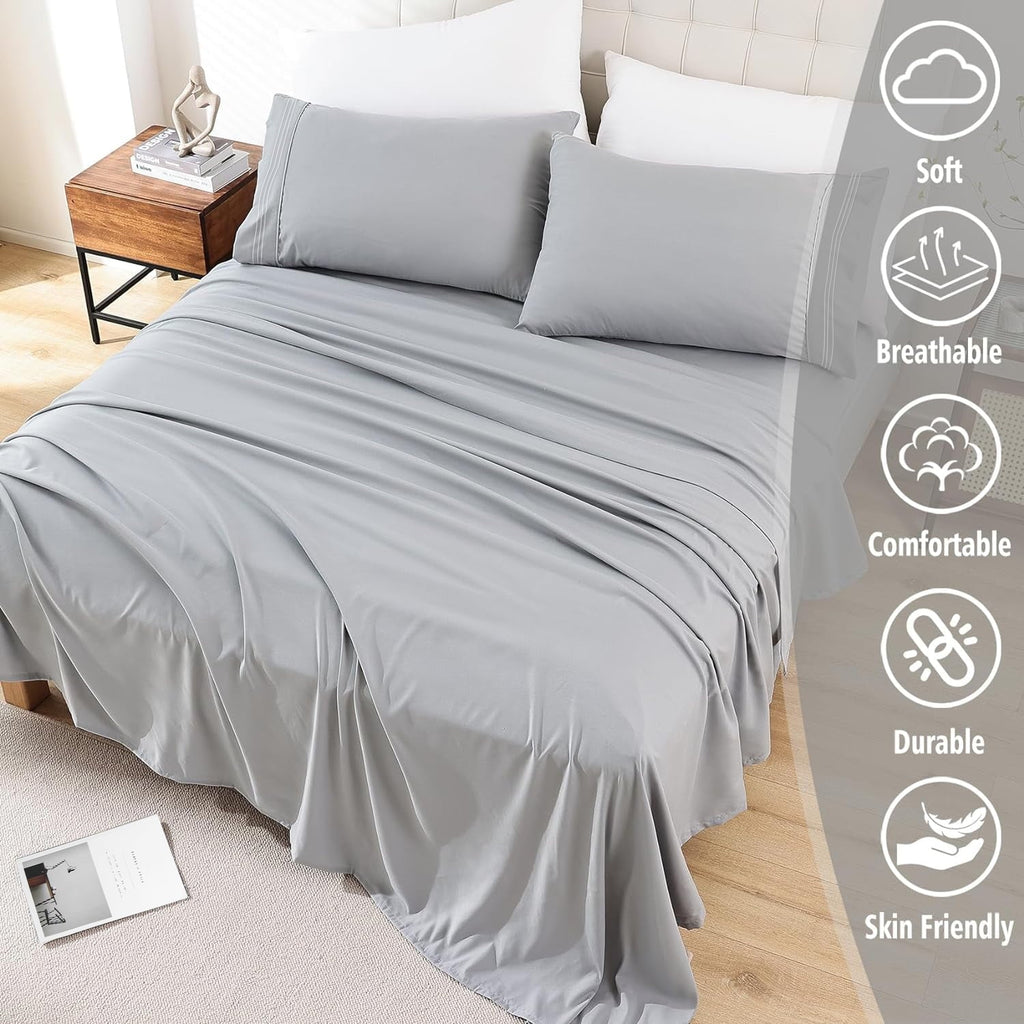 Cooling Sateen Queen Size Sheet Set - Breathable & Cooling Bed Sheets, Hotel Luxury Bed Sheets for Sleepers, Soft & Wrinkle Free She... - Premium Ultra-Soft Pillowcase Pair for Sleeping Detail