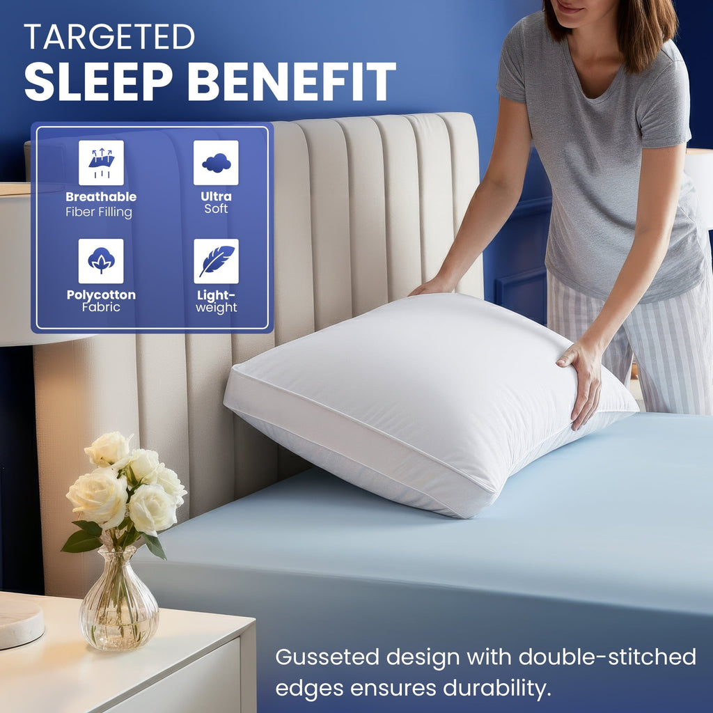 Hotel Collection Queen Bed Pillow, 26"L x 18" W, Set of 2, Soft and High-Quality, Gusseted Pillow for All Sleep Positions (White) - Ergonomic Memory Foam Pillow for Neck Pain Support Detail