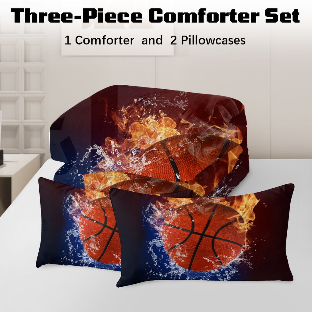 Hypoallergenic Cloud Twin Comforter Set, 3 Pieces Sport Bedding Set for Kids Boys Teens Brushed Microfiber Basketball Comforter Set, 66x90... - All-Season Down Alternative Comforter Insert Detail