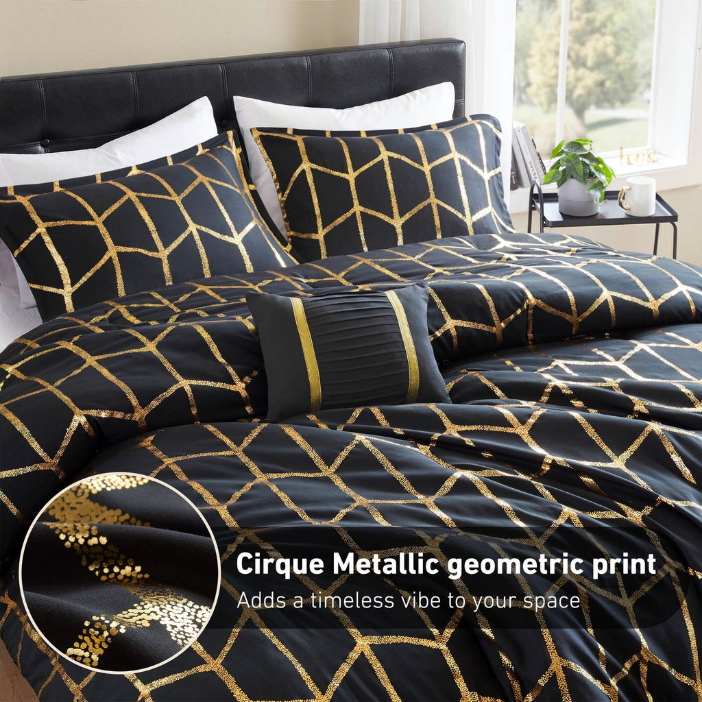 Heavyweight Warmth Full/Queen Size Comforter Set, 4-Piece Bedding Set for All Seasons, Geometric Metallic Comforter Bed Set with Decor P... - Hypoallergenic Ultra-Fluffy Quilt for Winter Detail