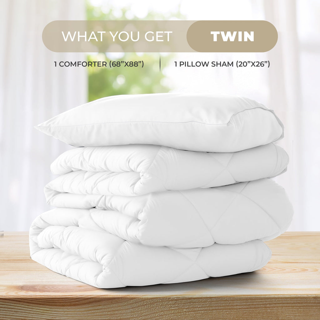 Fluffy Down Alternative Lux Decor All-Season Comforter Sets Twin Size 2 PC, Reversible Bedding Set with Diamond Quilted Design Comforter and ... - Luxurious Quilted Duvet Cover Set Detail