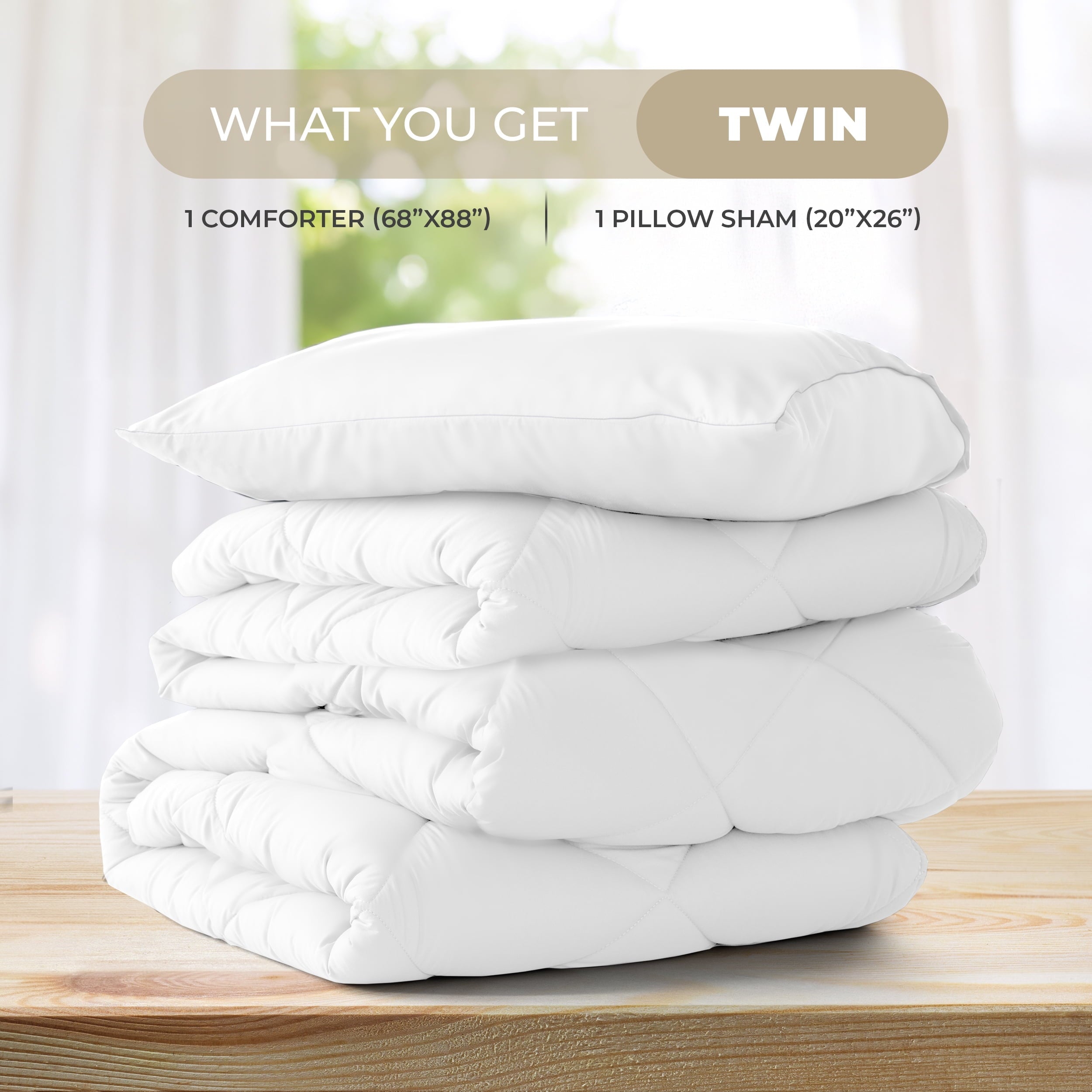 Fluffy Down Alternative Lux Decor All-Season Comforter Sets Twin Size 2 PC, Reversible Bedding Set with Diamond Quilted Design Comforter and ... - Luxurious Quilted Duvet Cover Set Detail