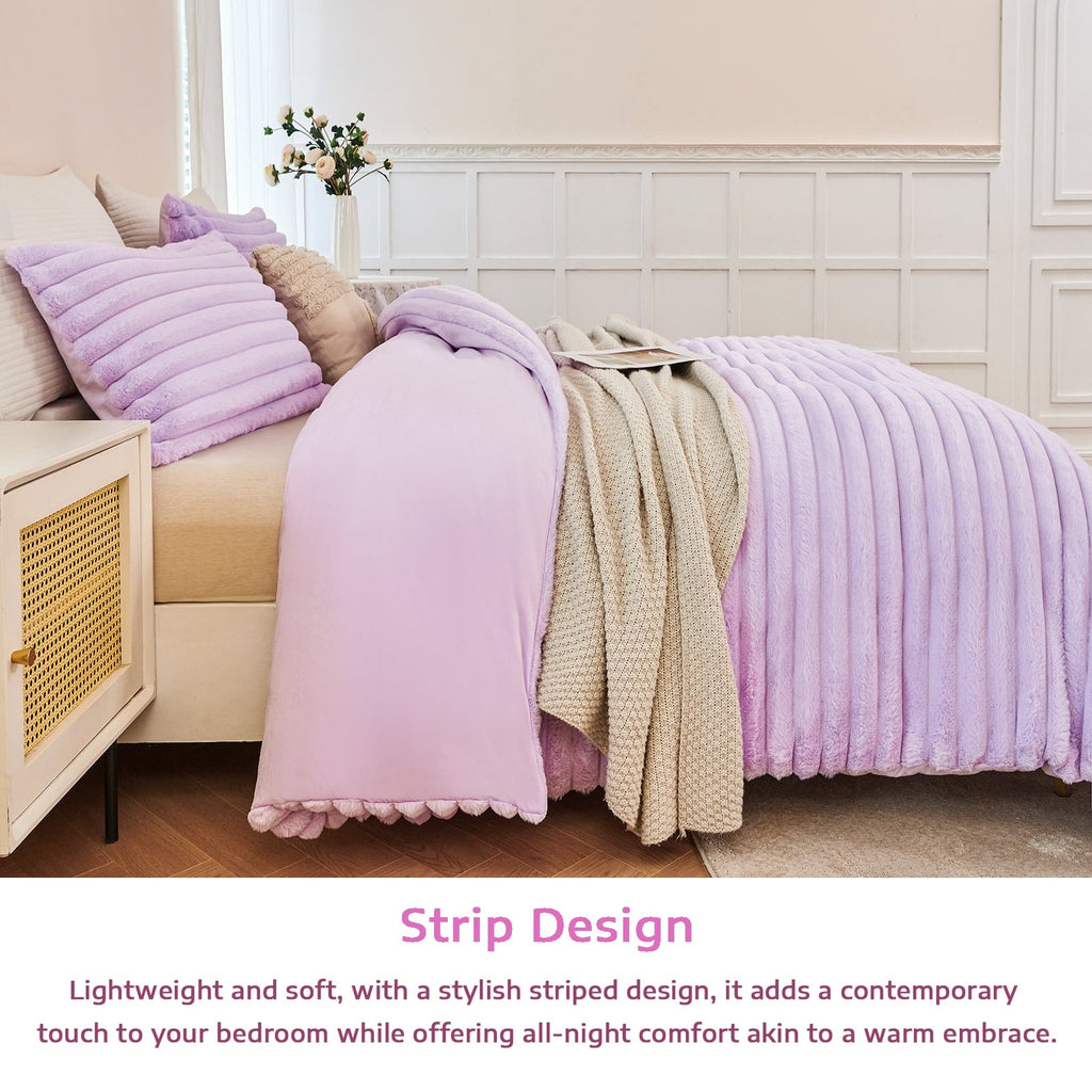 Luxurious Quilted Fleece Twin Comforter Set, Light Purple Super Soft Furry Plush Bedding, Luxury Fluffy Fuzzy Heavy Bed Set for Winter ... - Luxurious Quilted Duvet Cover Set Detail