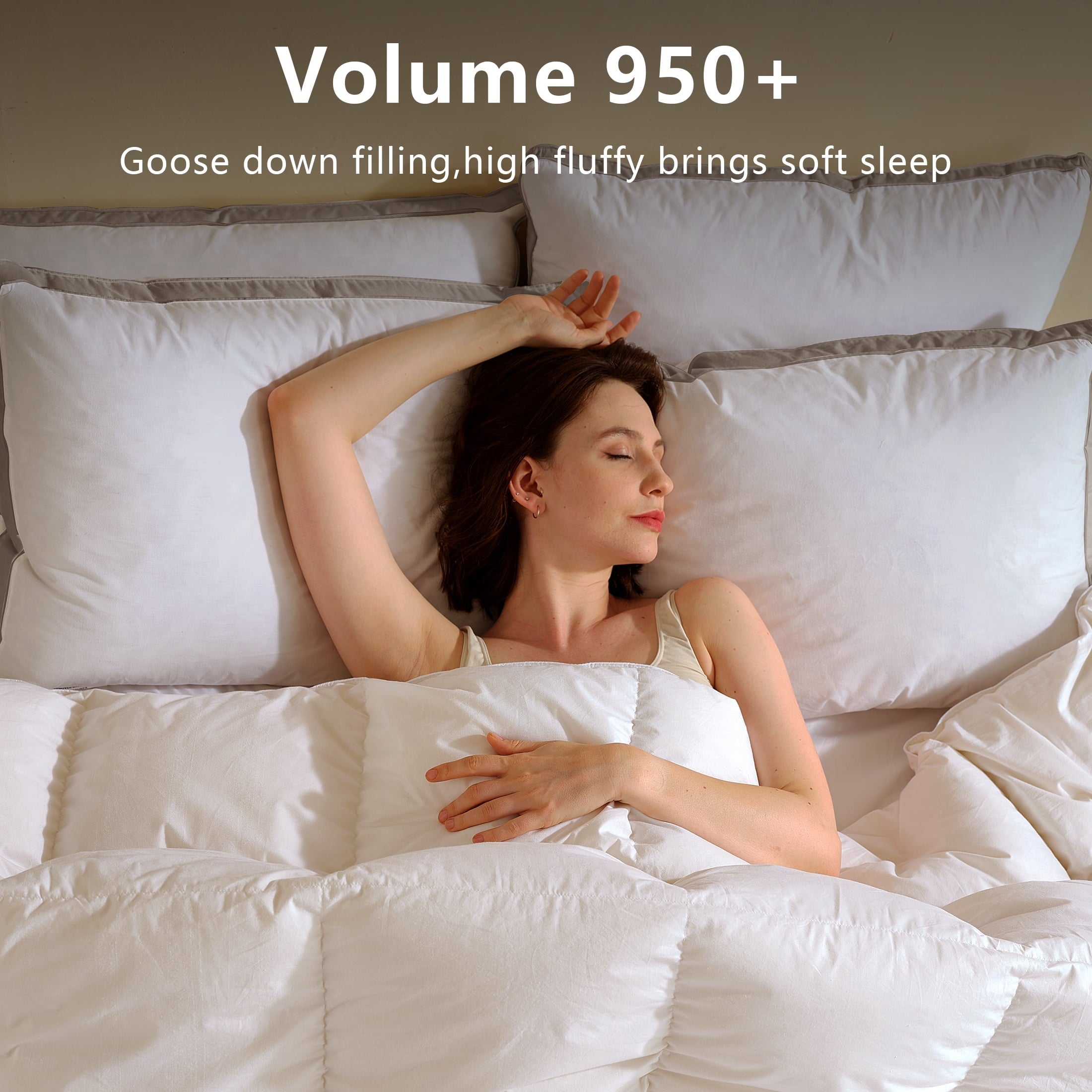 Decorative Plump Goose Feather Down Pillows Queen Size Set of 2, 100% Cotton Cover Hotel Collection Bed Pillows，20"x28" - Orthopedic Shredded Foam Bed Pillow Set Detail
