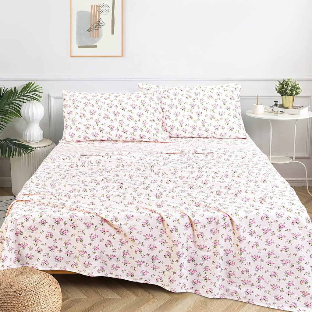 Breathable Luxury 100% Cotton Full Size Bed Sheets Set with Deep Pockets, Cozy Percale sheets with Elastic Fitted Sheet Set Ultra Soft ... - Breathable Egyptian Cotton Flat & Fitted Sheets Detail