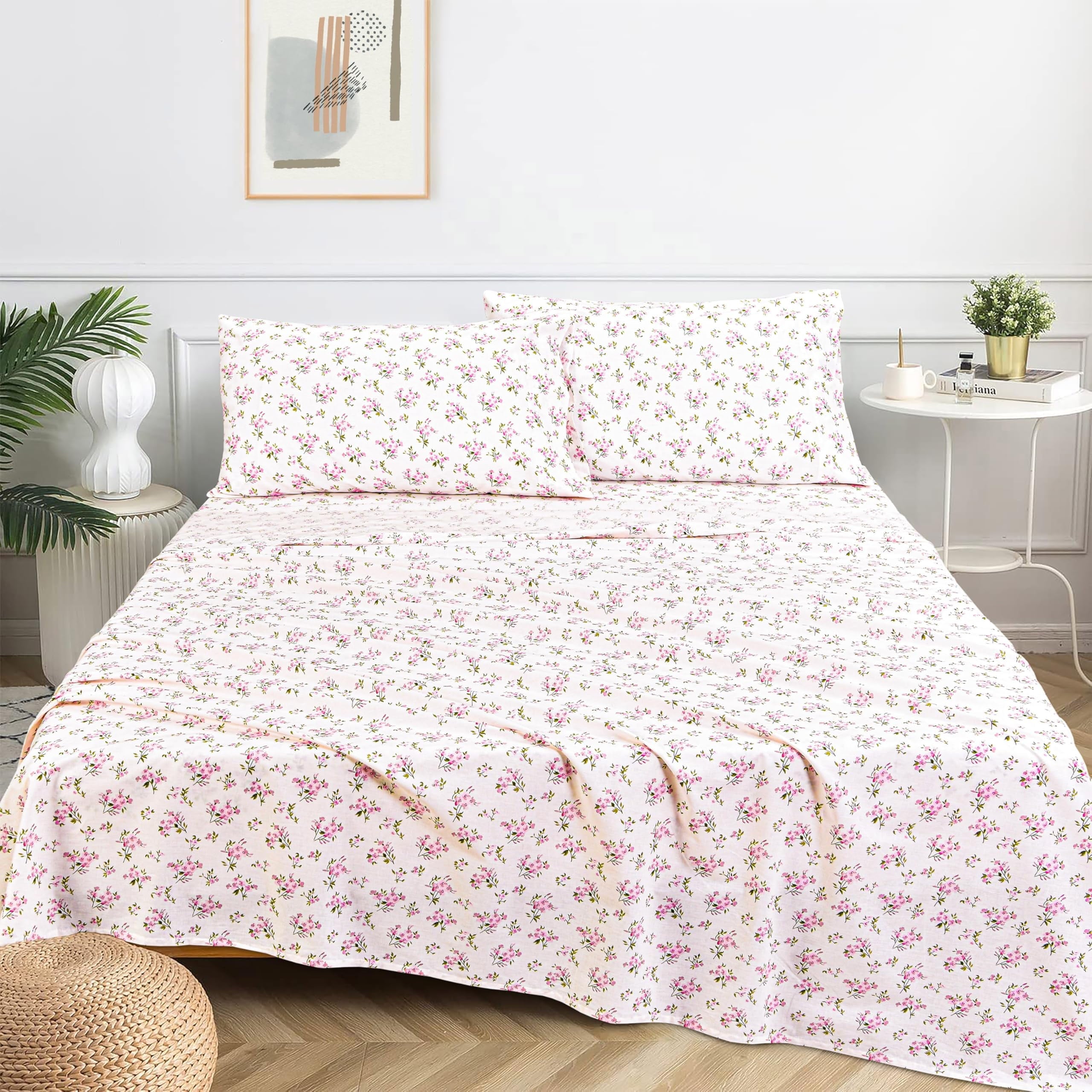Breathable Luxury 100% Cotton Full Size Bed Sheets Set with Deep Pockets, Cozy Percale sheets with Elastic Fitted Sheet Set Ultra Soft ... - Breathable Egyptian Cotton Flat & Fitted Sheets Detail