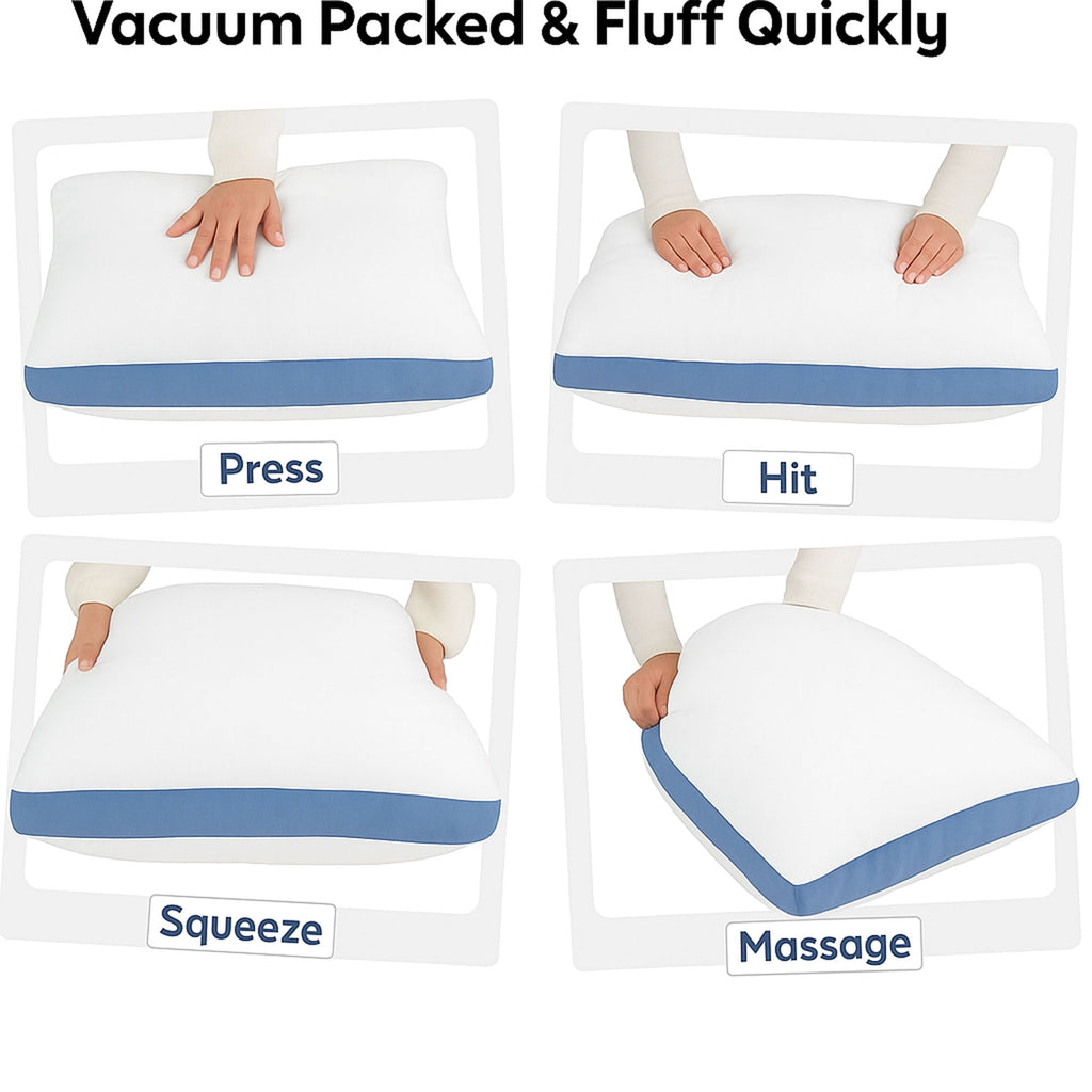 Fluffy Shredded Gusseted Queen 18x26 Bed Pillows for Sleeping Set of 2 Polycotton White Blue Stripe Comfortable - Orthopedic Shredded Foam Bed Pillow Set Detail