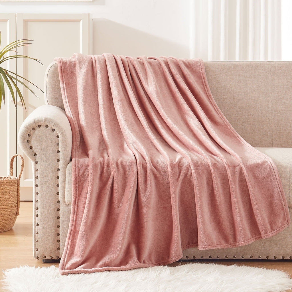 Decorative Knitted Large Flannel Fleece Velvet Plush Throw Blanket - 50" x 70" (Pink) - Super Soft Reversible Sherpa Flannel Blanket Detail