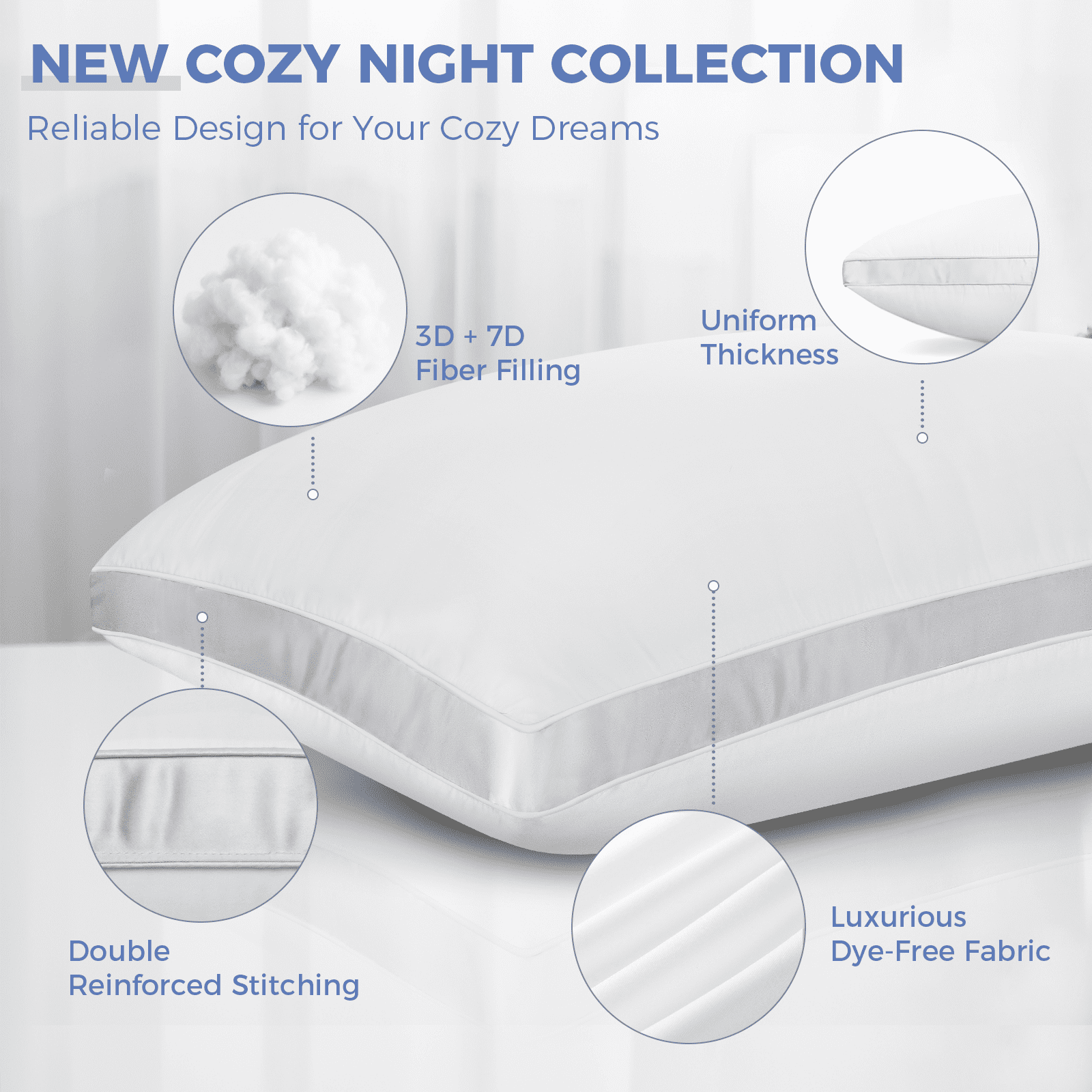 Fluffy Shredded Bed Pillows King Size Set of 2, Luxury Hotel Quality,Fluffy and Supportive Gusseted Bed Pillows for Side, Back, or St... - Ergonomic Memory Foam Pillow for Neck Pain Support Detail