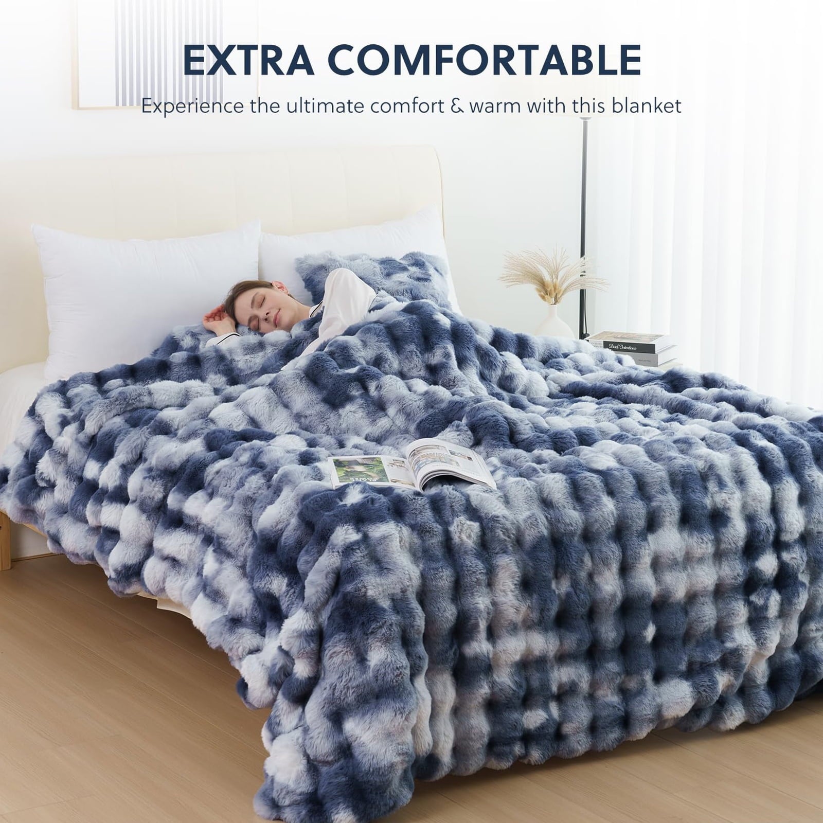 Cozy Fleece Faux Fur Throw Blanket for Couch Luxury Fluffy Thick Bubble Blanket Warm Cozy Throw for Bedroom Living Room, 50" x 60... - Super Soft Reversible Sherpa Flannel Blanket Detail