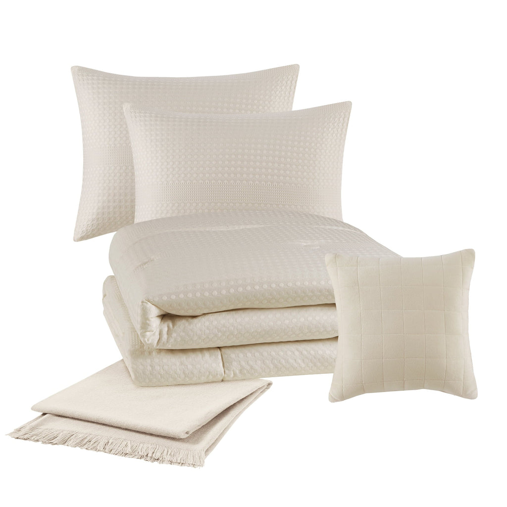 Fluffy Down Alternative 5-Piece Papyrus Beige Waffle Comforter Set, Full/Queen - Hypoallergenic Ultra-Fluffy Quilt for Winter Detail