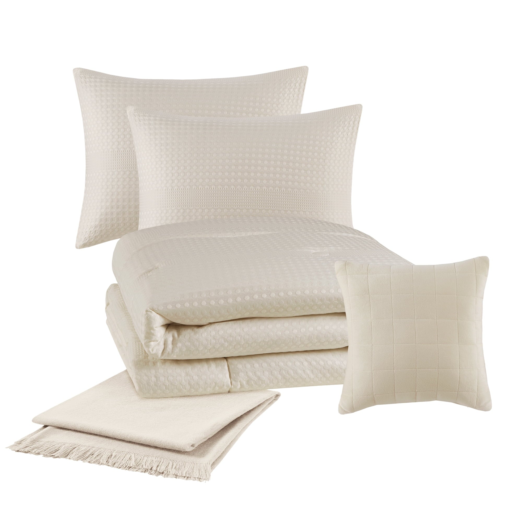 Fluffy Down Alternative 5-Piece Papyrus Beige Waffle Comforter Set, Full/Queen - Hypoallergenic Ultra-Fluffy Quilt for Winter Detail