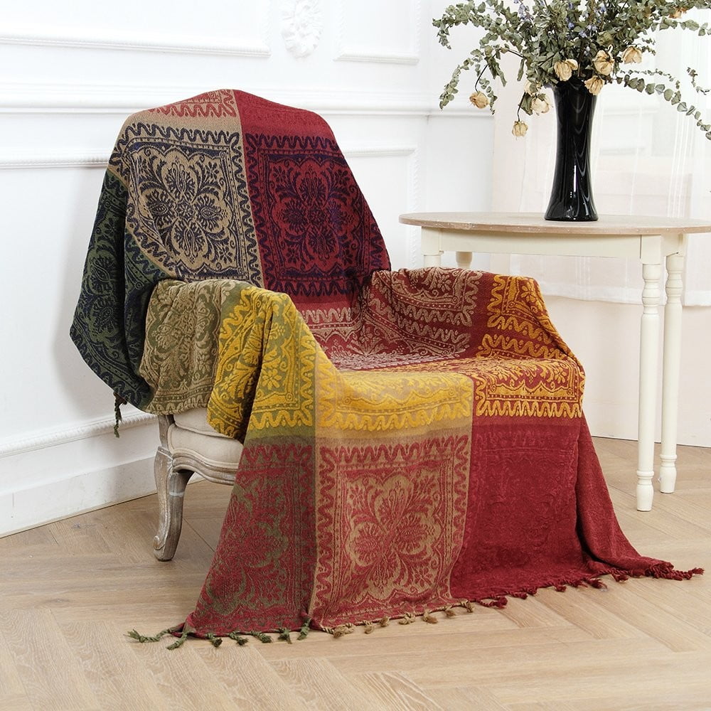 Reversible Sherpa 75x60 Inch Machine Wash Boho Tribal Throws Blankets Colorful Bohemian Hippie Chenille Throw Covers Couch Furniture So... - Cozy Fleece Throw Blanket for Couch & Bed Detail