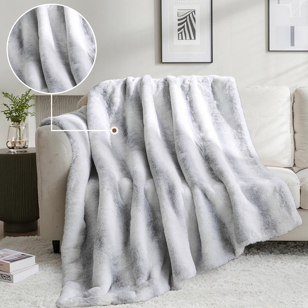 Decorative Knitted Luxury Faux Fur Throw Blanket for Bed Super Thick Warm Fuzzy Blankets for Bedroom Living Room, 60" x 80", White - Cozy Fleece Throw Blanket for Couch & Bed Detail