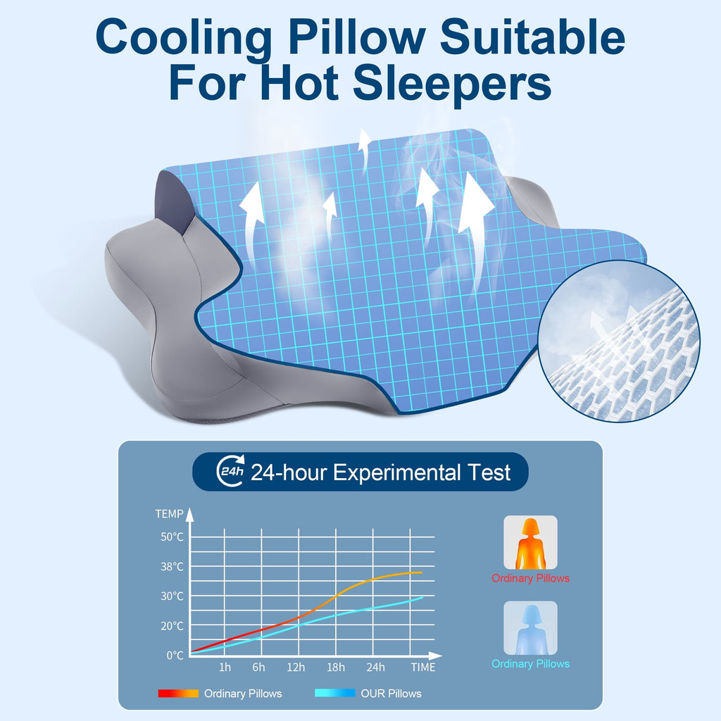 Hotel Collection Cooling Bed Pillow for Neck & Shoulder Pain Relief, Cervical Support Comfort Pillow for Side Back Stomach Sleeper, Er... - Orthopedic Shredded Foam Bed Pillow Set Detail