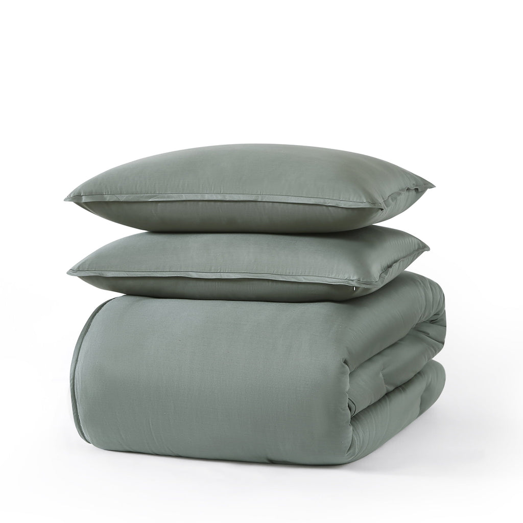 Heavyweight Warmth 3-Piece 400 Thread Count Flag Stone Green Cotton Lyocell Blend Comforter Set, Adult King - All-Season Down Alternative Comforter Insert Detail