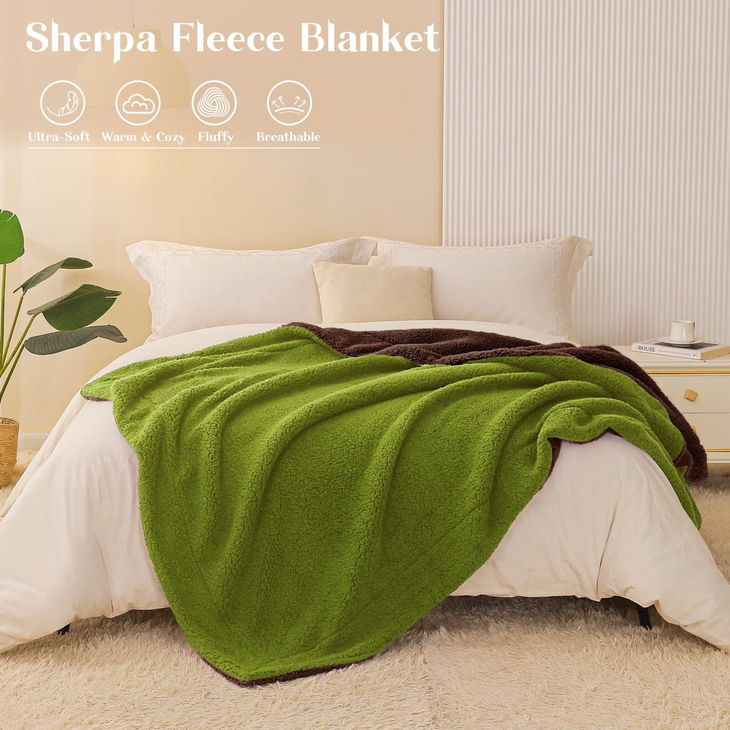 Lightweight Warm Reversible Sherpa Fleece Throw Blanket for Couch, Soft Plush Blanket for Bed Sofa, Warm Fluffy Blankets for All Seaso... - Super Soft Reversible Sherpa Flannel Blanket Detail
