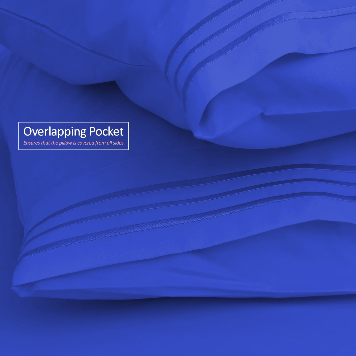 Wrinkle-Resistant Premier 1800 Microfiber Collection 3-Line Bed Sheet Set, Full Size, Royal Blue - Premium Ultra-Soft Pillowcase Pair for Sleeping Detail