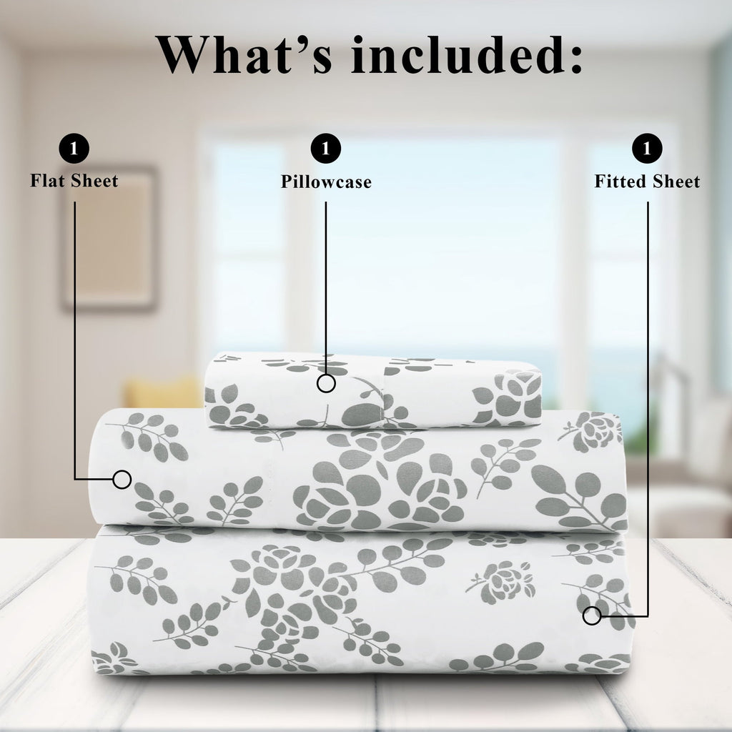 Wrinkle-Resistant Lux Decor Twin Microfiber Bed Sheets - 3 Piece Floral Sheet Set, Soft Breathable Bedding, Wrinlkle Resistant, OEKO-TE... - Cooling Hotel Quality Bedding Sheets and Pillowcases Detail