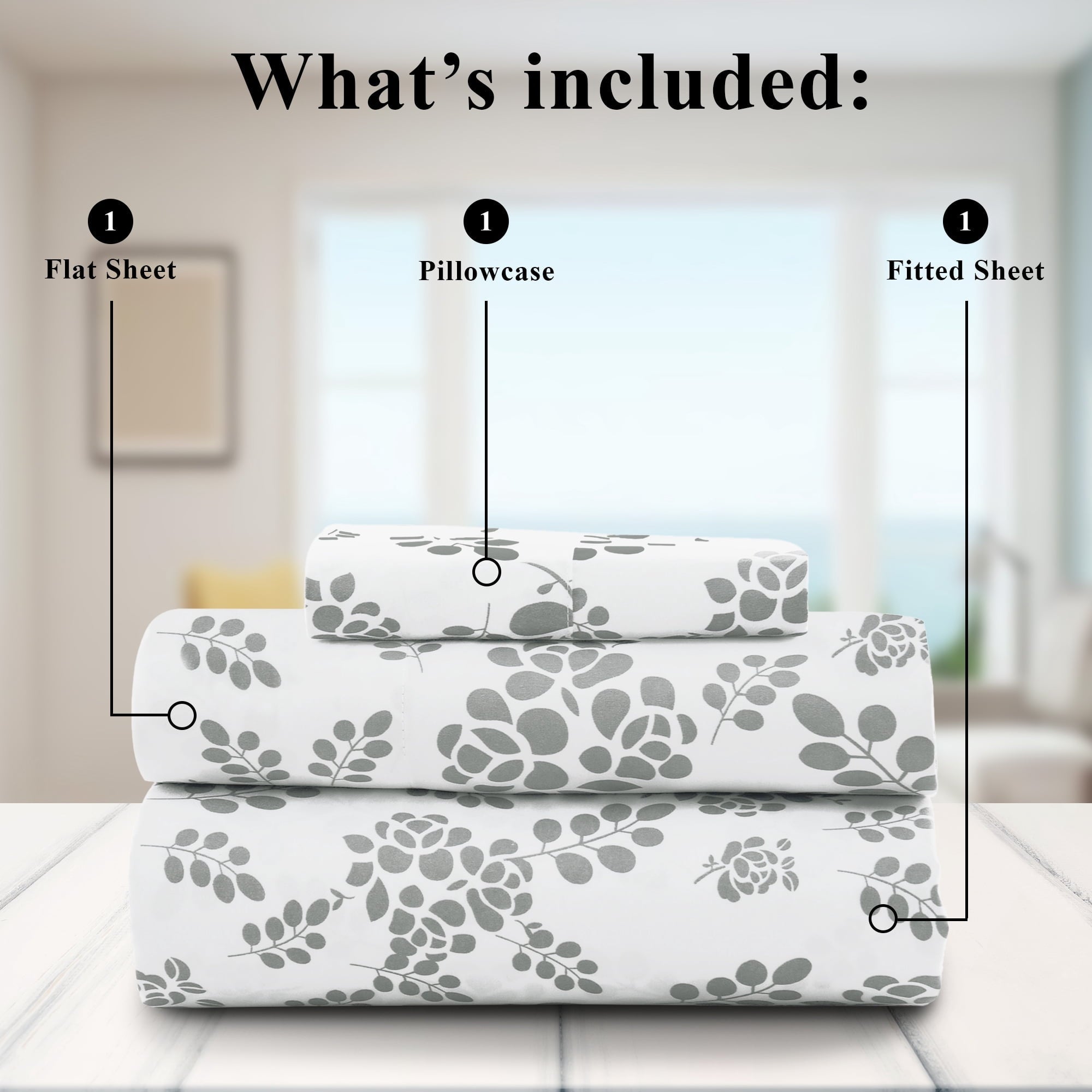 Wrinkle-Resistant Lux Decor Twin Microfiber Bed Sheets - 3 Piece Floral Sheet Set, Soft Breathable Bedding, Wrinlkle Resistant, OEKO-TE... - Cooling Hotel Quality Bedding Sheets and Pillowcases Detail