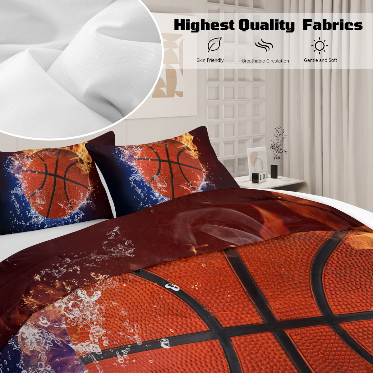Hypoallergenic Cloud Twin Comforter Set, 3 Pieces Sport Bedding Set for Kids Boys Teens Brushed Microfiber Basketball Comforter Set, 66x90... - All-Season Down Alternative Comforter Insert Detail