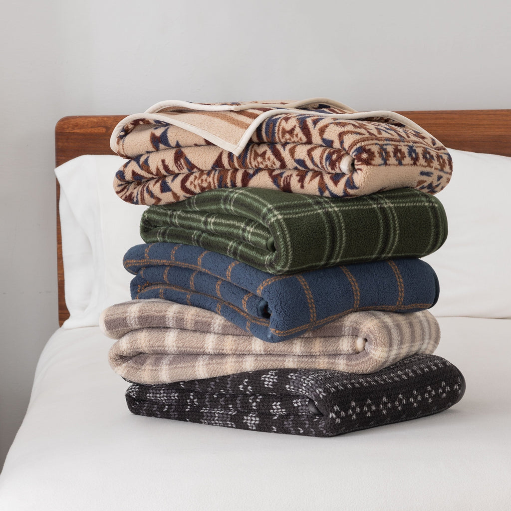 Cozy Fleece Berkshire Life Reversible Printed Hampshire Soft Throw Blanket, Glacier Fair Isle - Super Soft Reversible Sherpa Flannel Blanket Detail