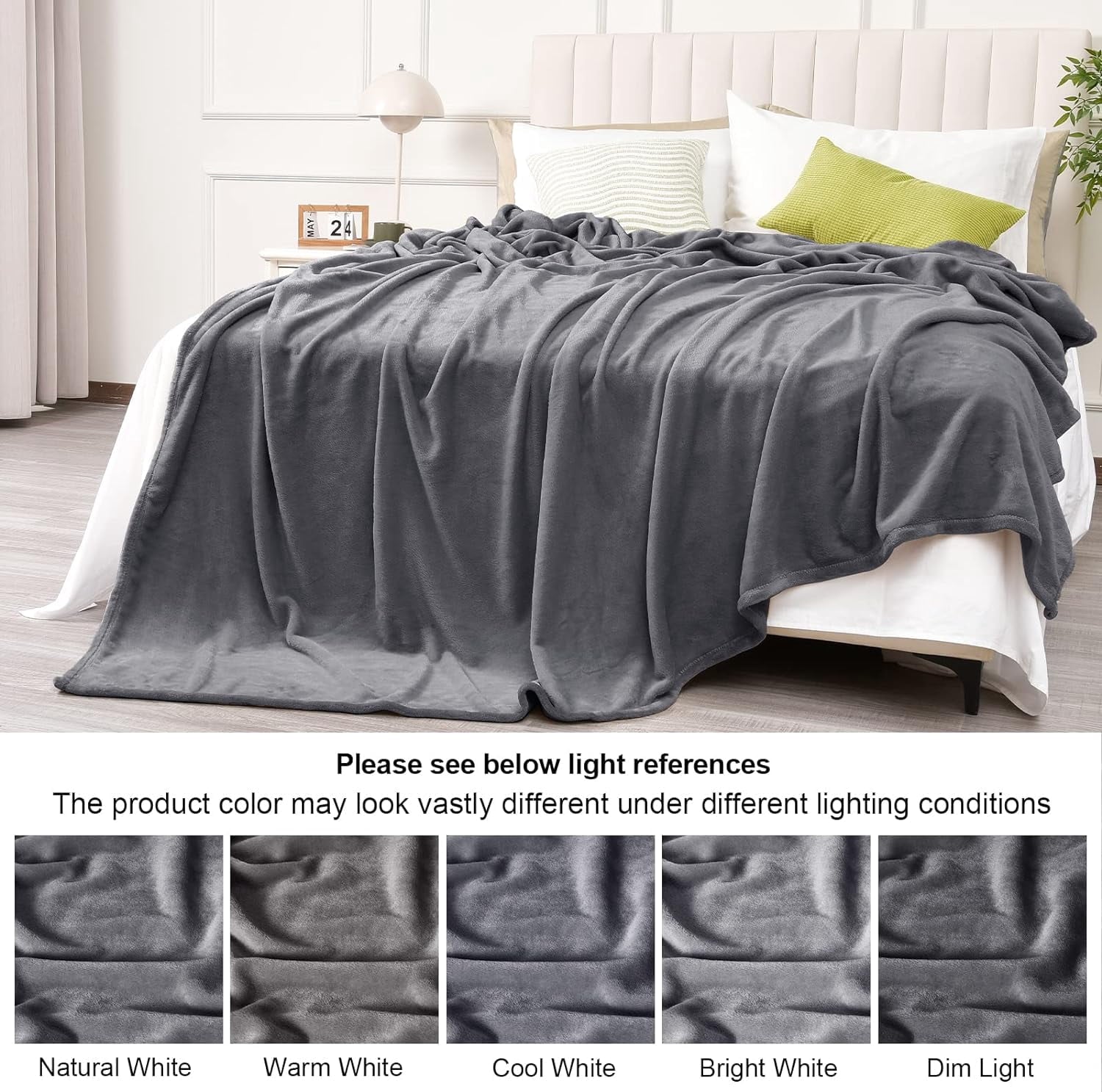Decorative Knitted Fleece Throw Blanket, Fuzzy Soft Lightweight Blankets for Bed, Sofa, Suitable for All Season, Grey, 50x60 inches - Super Soft Reversible Sherpa Flannel Blanket Detail