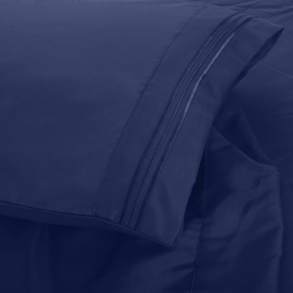 Cooling Sateen Queen Bed Sheets Set, 6 Pc Microfiber Bed Sheets, Extra Deep Pocket Queen Fitted Sheet, Flat Sheet & Pillowcases, Nav... - Luxury Bed Sheet Set with Deep Pockets Detail