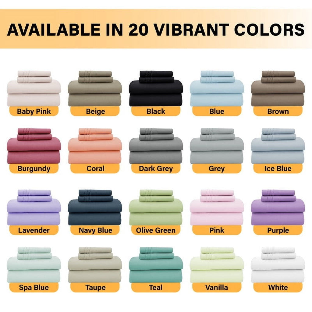 Premium Egyptian Cotton Size Sheet Set, 4-Piece Plain Soft Microfiber – Deep Pocket Bed Sheets, Includes 1 Fitted Sheet, 1 Flat Sheet, 2 Pill... - Luxury Bed Sheet Set with Deep Pockets Detail
