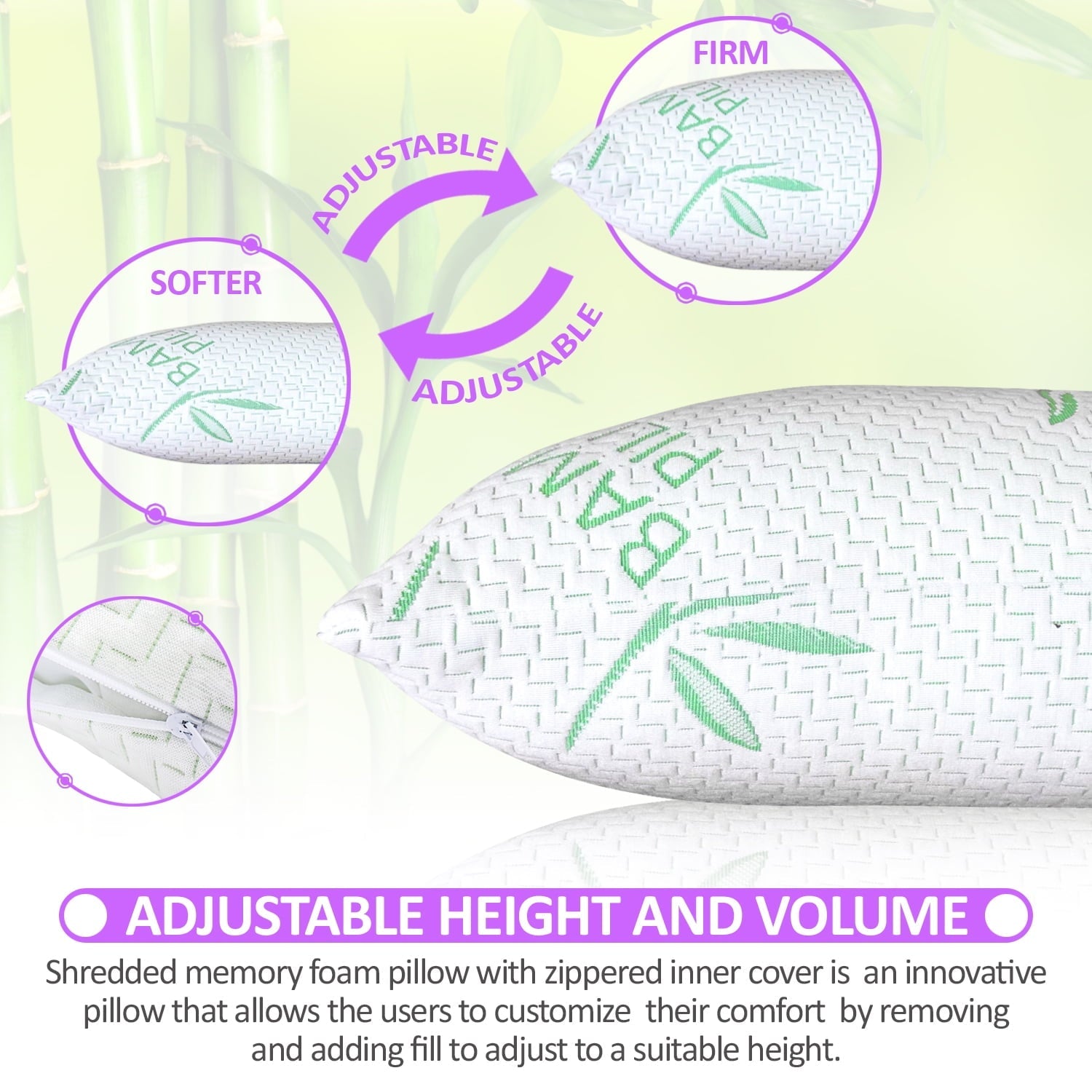 Fluffy Shredded King Size Pillow, Memory Foam Bed Pillows with Washable Pillowcases, King - Decorative Throw Pillow Cushion for Sofa & Bed Detail