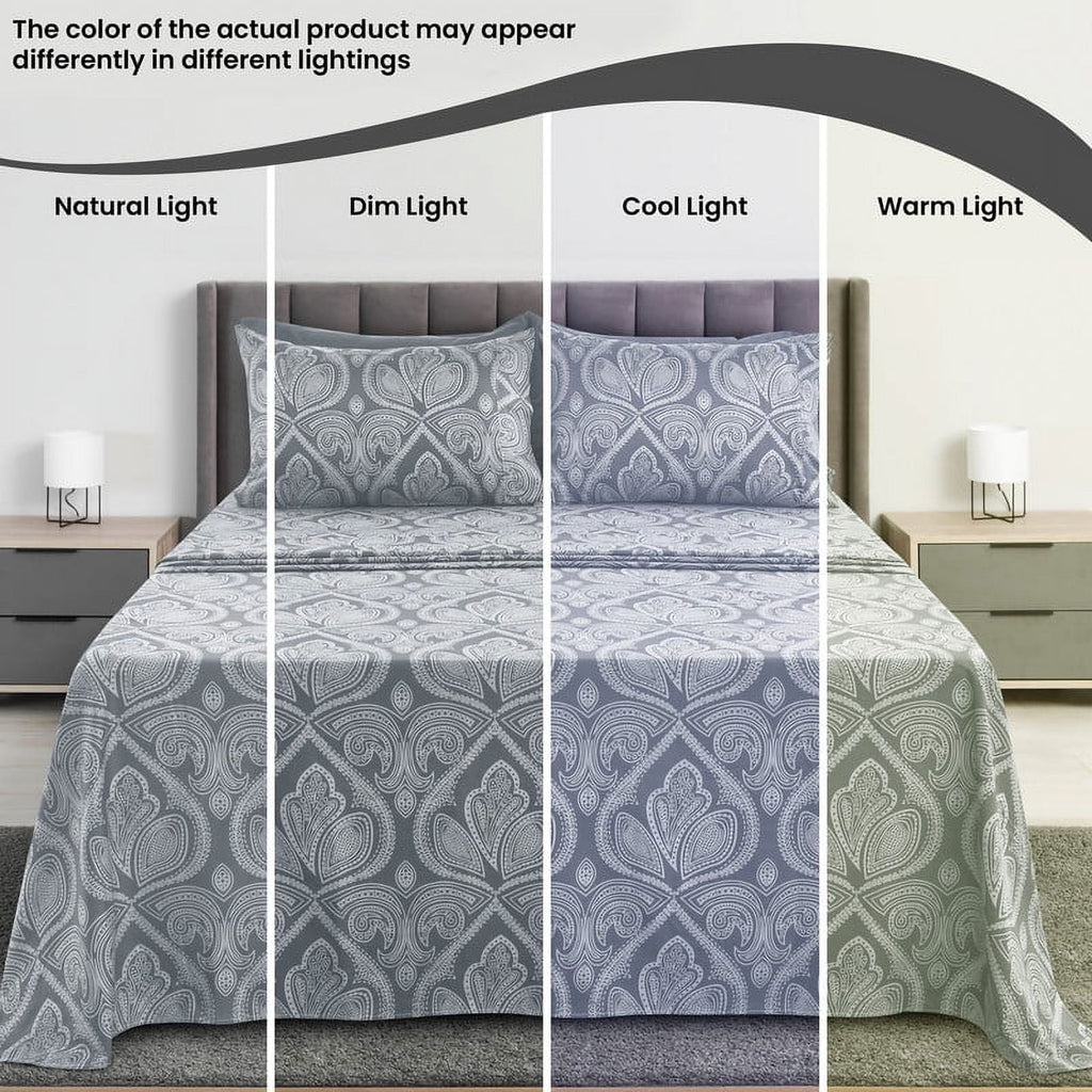 Premium Egyptian Cotton 6-Piece Bed Sheet Set, Deep Pocket Queen Sheets Up to 16 Inch, 1 Flat Sheet , 1 Fitted Sheet & 4 Pillowcases (Queen, ... - Breathable Egyptian Cotton Flat & Fitted Sheets Detail