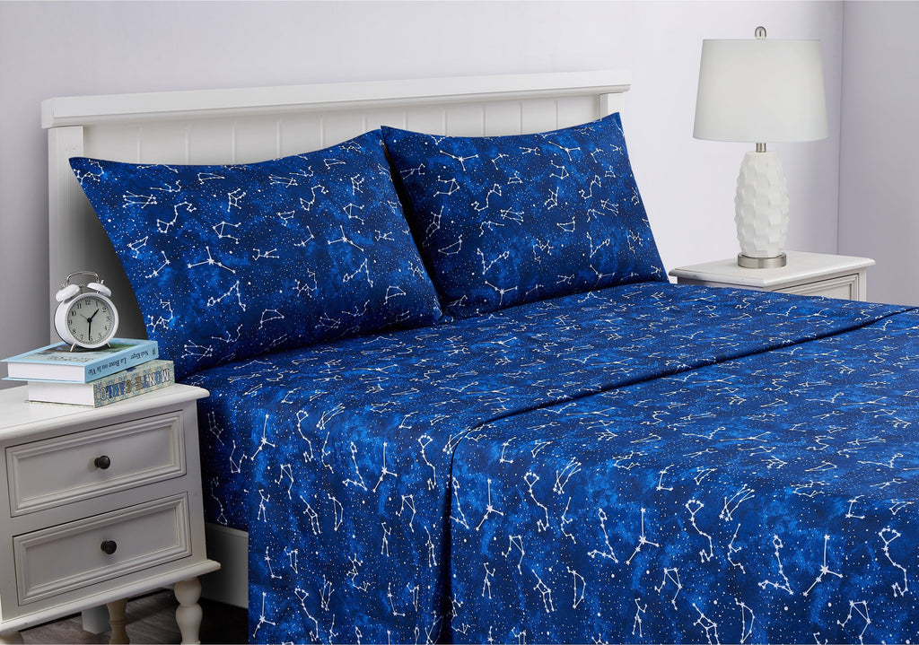 Ultra-Soft Kids Soft Microfiber Sheet Set, Navy Blue Stars, Full, 4 Pieces, Easy Care - Premium Ultra-Soft Pillowcase Pair for Sleeping Detail