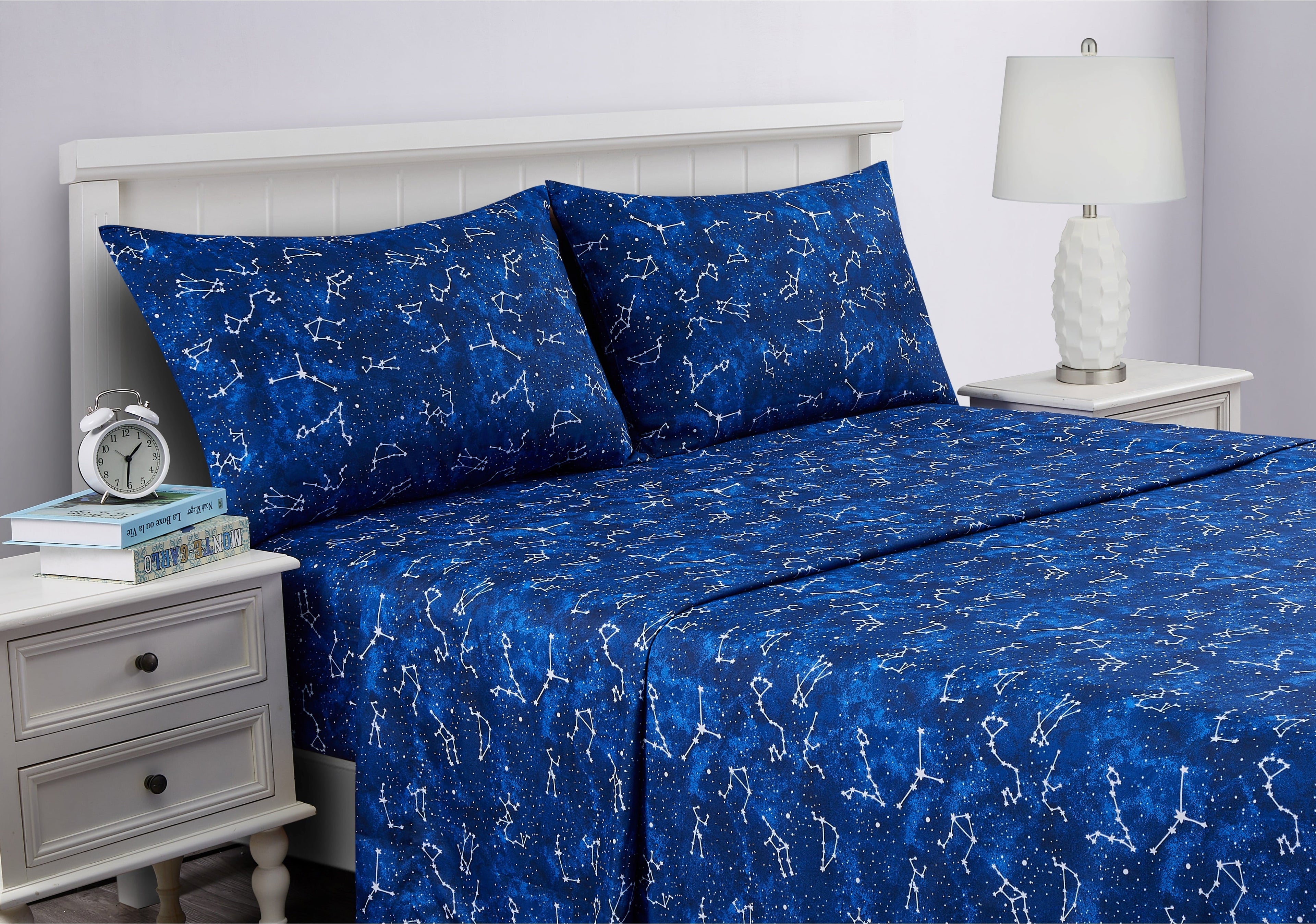 Ultra-Soft Kids Soft Microfiber Sheet Set, Navy Blue Stars, Full, 4 Pieces, Easy Care - Premium Ultra-Soft Pillowcase Pair for Sleeping Detail
