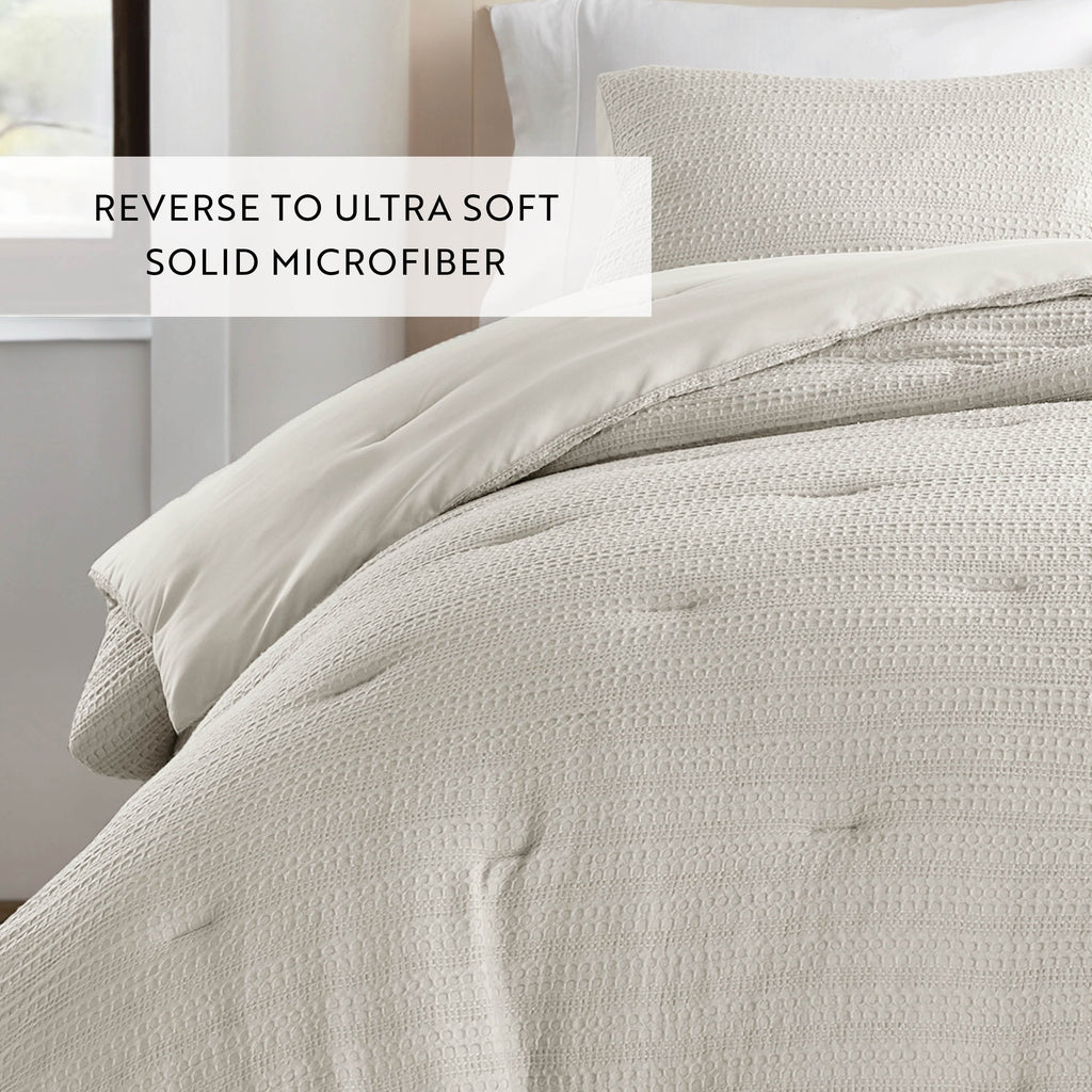 Fluffy Down Alternative Textured Waffle Comforter Set ins Natural Waffle Comforter Bedding Sets, King/Cal King Size Bedding - All-Season Down Alternative Comforter Insert Detail