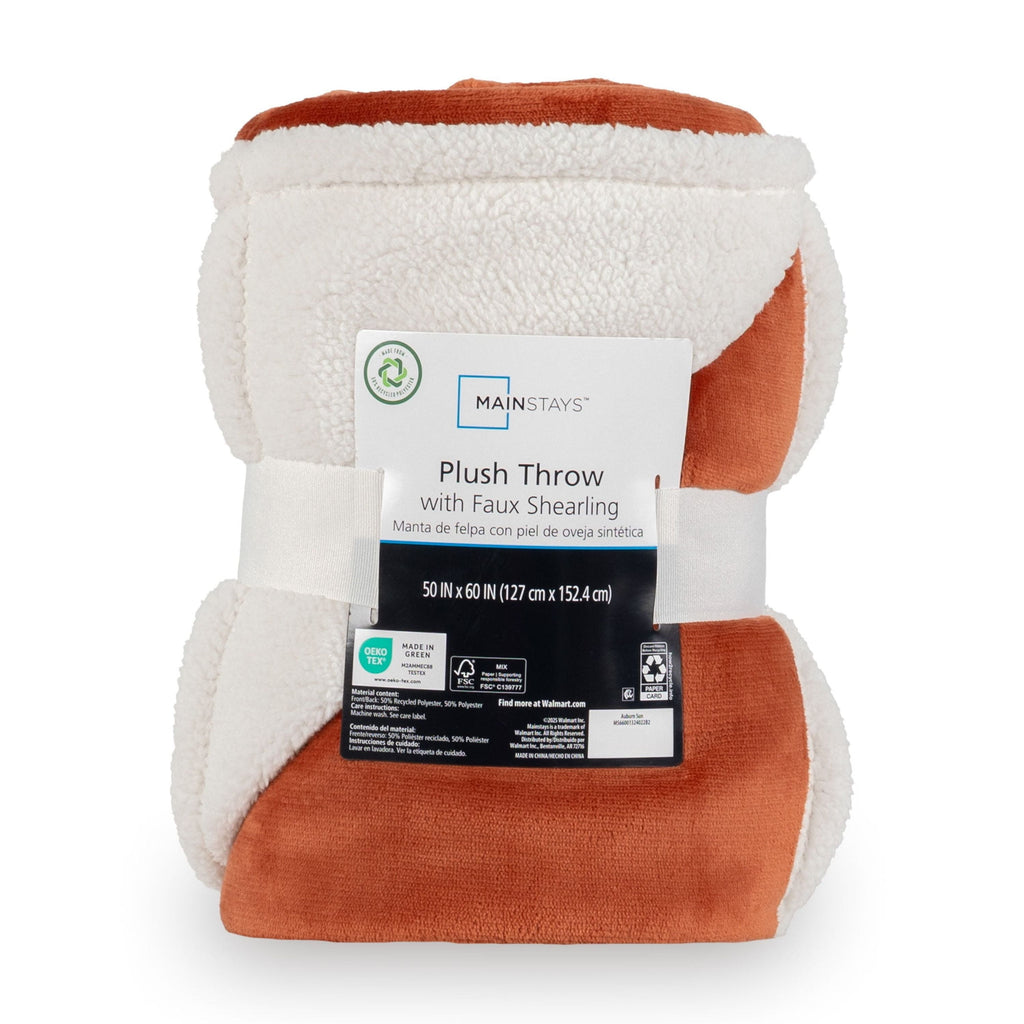 Lightweight Warm Reversible Printed Velvet Plush and Hampshire Faux Shearling Soft Throw Blanket, Standard Size, Auburn Sun - Super Soft Reversible Sherpa Flannel Blanket Detail