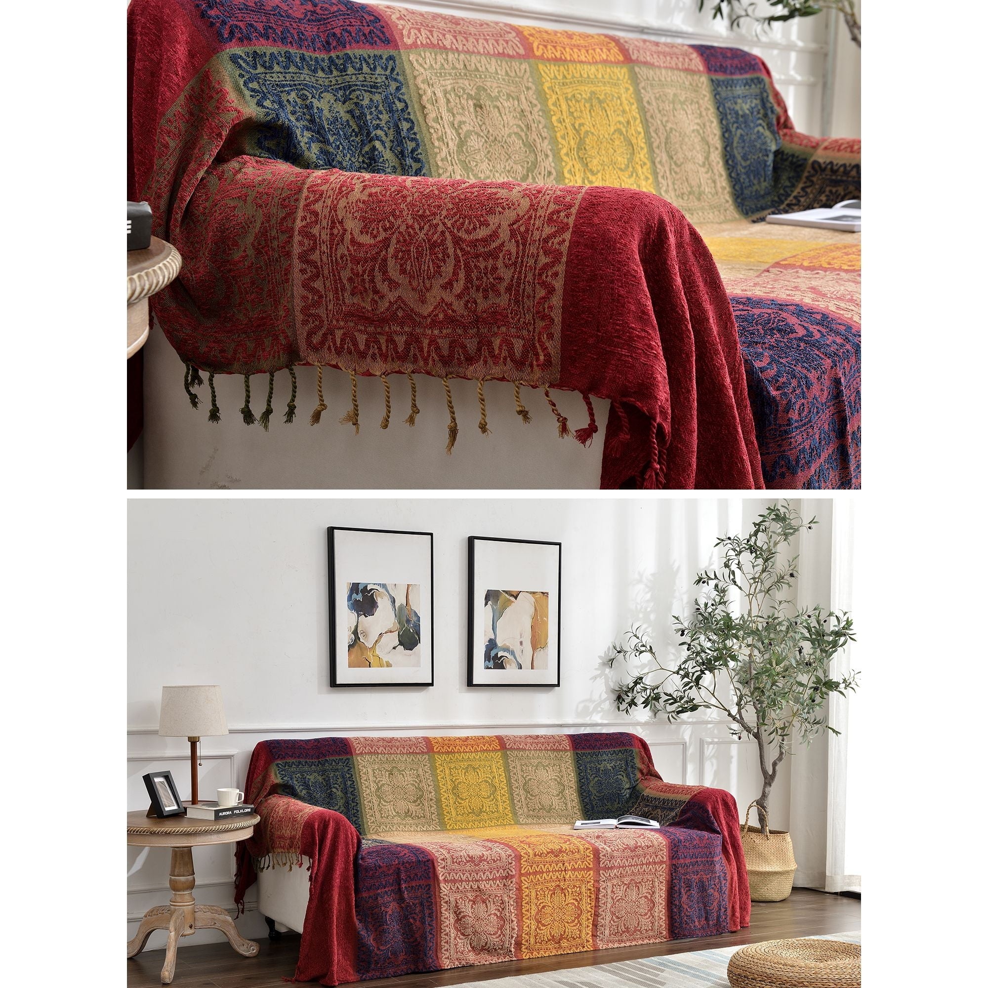 Reversible Sherpa 75x60 Inch Machine Wash Boho Tribal Throws Blankets Colorful Bohemian Hippie Chenille Throw Covers Couch Furniture So... - Cozy Fleece Throw Blanket for Couch & Bed Detail