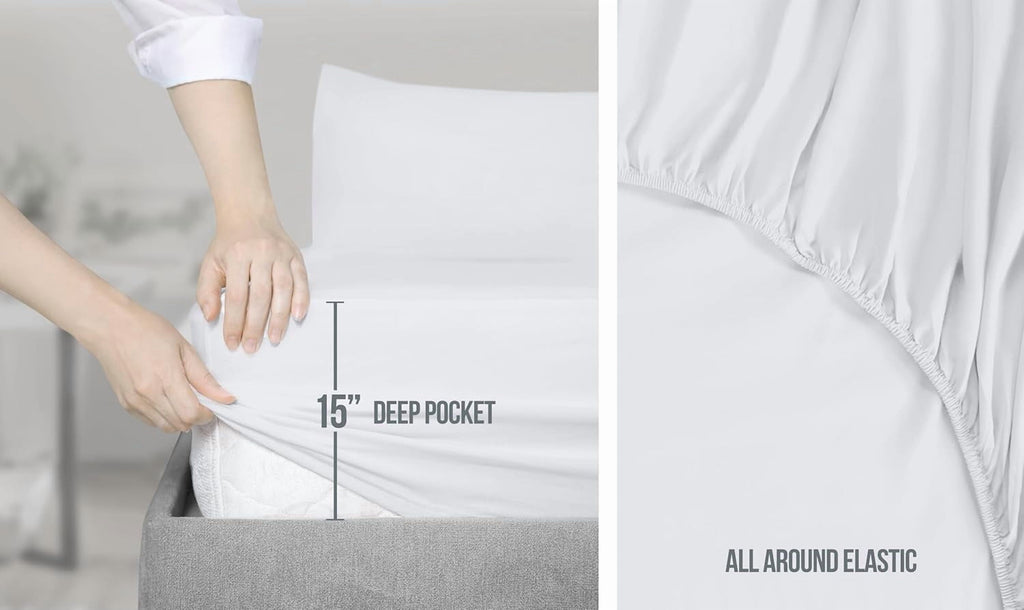Ultra-Soft Set, Soft Microfiber 4 Piece Hotel Luxury Bed s with Deep Pockets, Embroidered Pillow Cases, Side Storage Pocket Fitt... - Cooling Hotel Quality Bedding Sheets and Pillowcases Detail