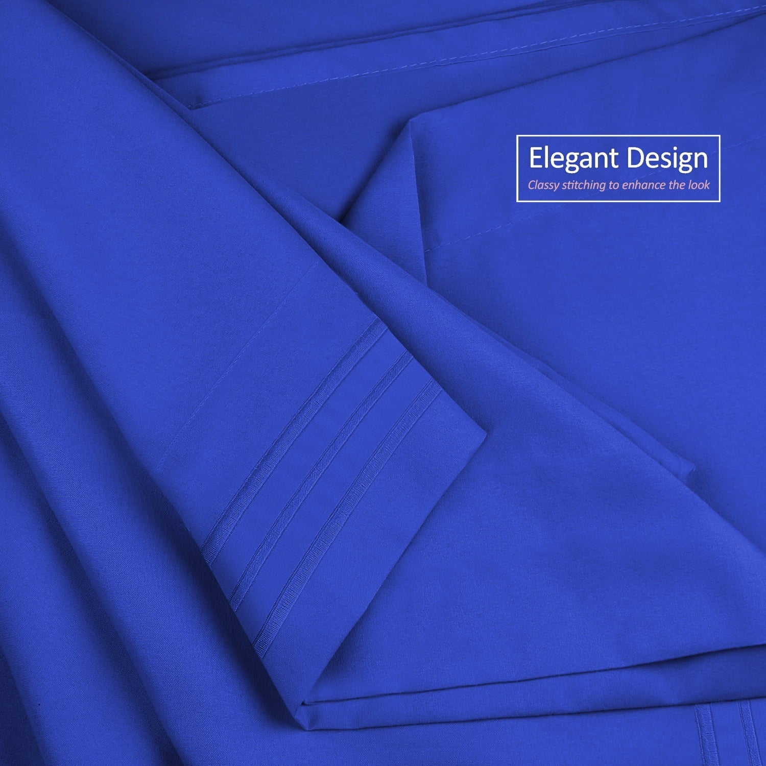 Wrinkle-Resistant Premier 1800 Microfiber Collection 3-Line Bed Sheet Set, Full Size, Royal Blue - Premium Ultra-Soft Pillowcase Pair for Sleeping Detail