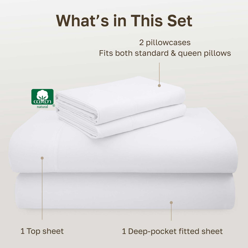 Premium Egyptian Cotton 100% Cotton Queen Sheets Set - 600 Thread Count 100% Cotton Sheets Queen, Sateen Deep Pocket Adult/Teen 4 Piece Bed Sh - Breathable Egyptian Cotton Flat & Fitted Sheets Detail