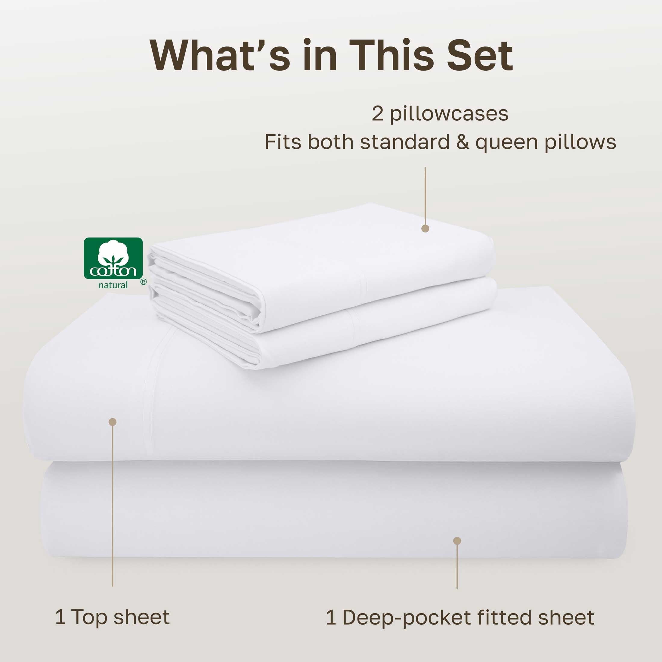 Premium Egyptian Cotton 100% Cotton Queen Sheets Set - 600 Thread Count 100% Cotton Sheets Queen, Sateen Deep Pocket Adult/Teen 4 Piece Bed Sh - Breathable Egyptian Cotton Flat & Fitted Sheets Detail